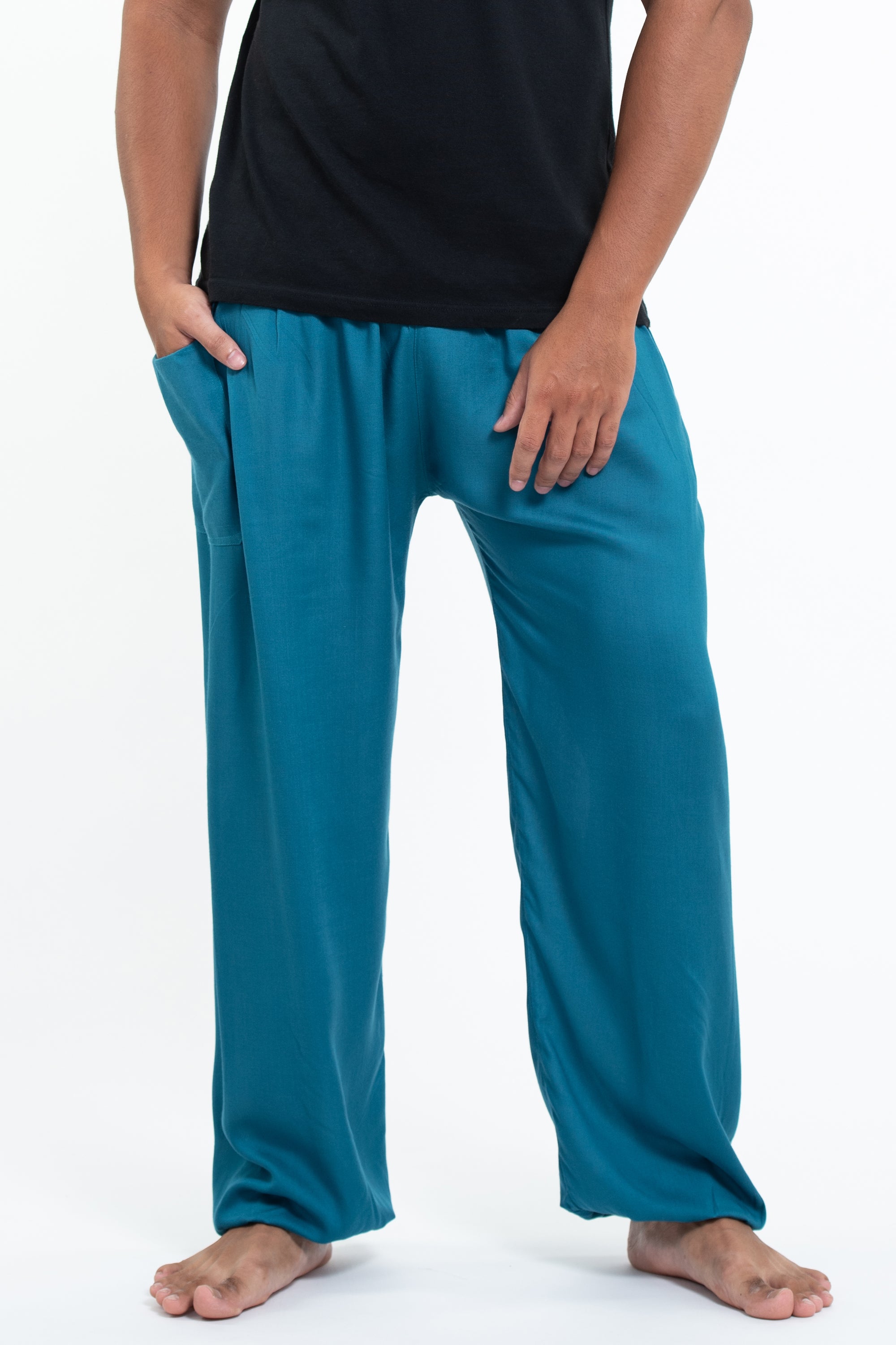 Solid Color Men's Tall Harem Pants in Aqua Blue