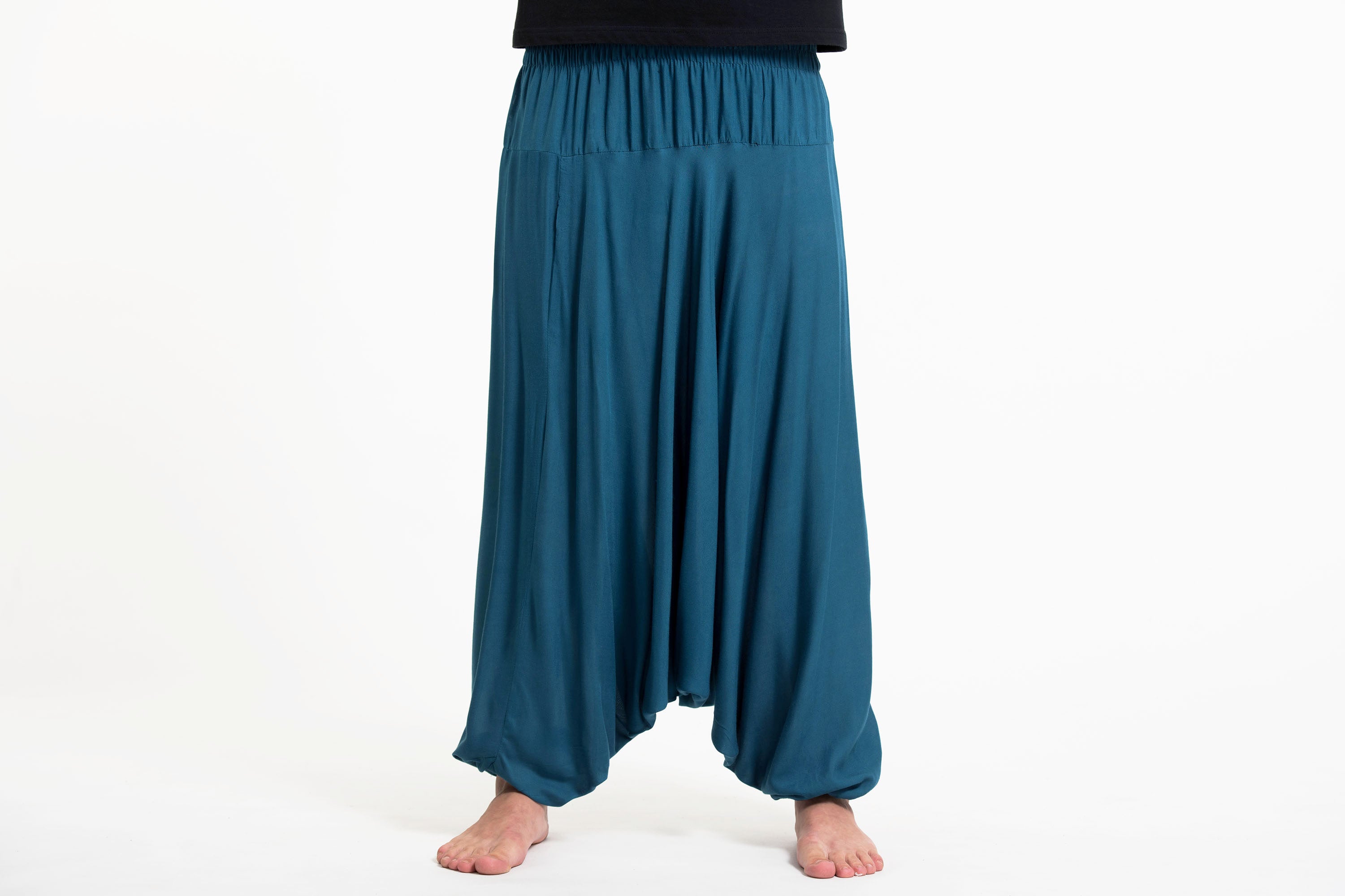 Solid Color Drop Crotch Men's Harem Pants in Aqua Blue