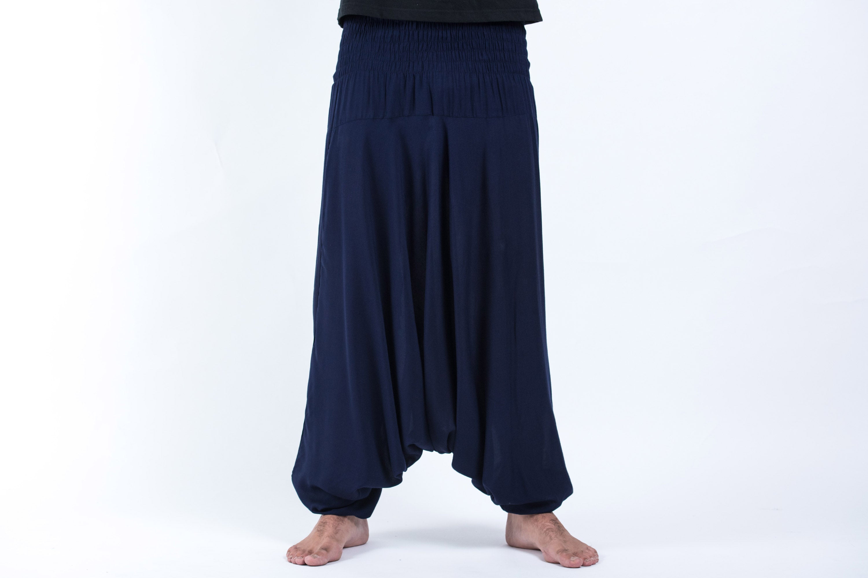 Solid Color Drop Crotch Men's Harem Pants in Blue