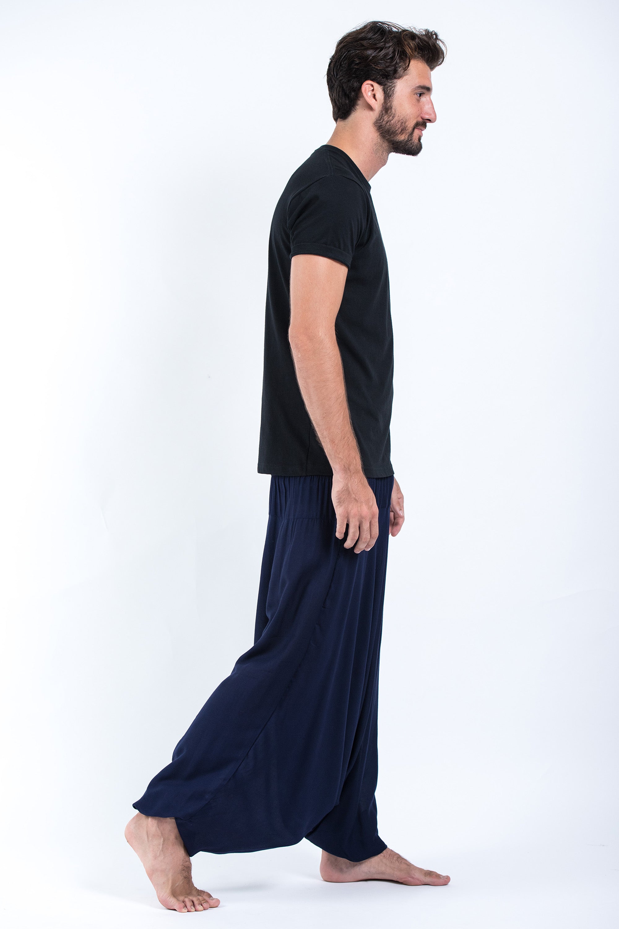 Solid Color Drop Crotch Men's Harem Pants in Blue