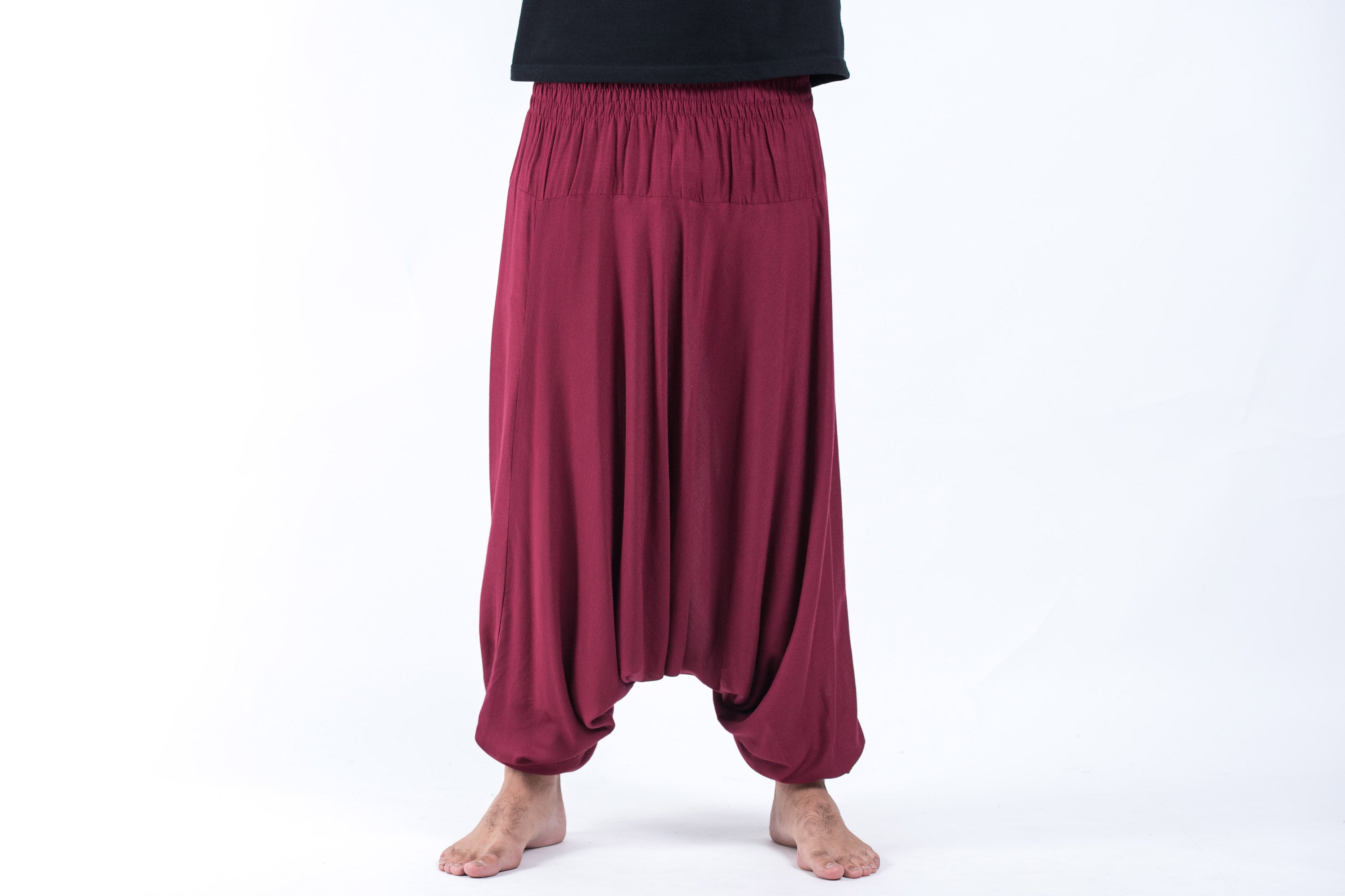 Solid Color Drop Crotch Men's Harem Pants in Red