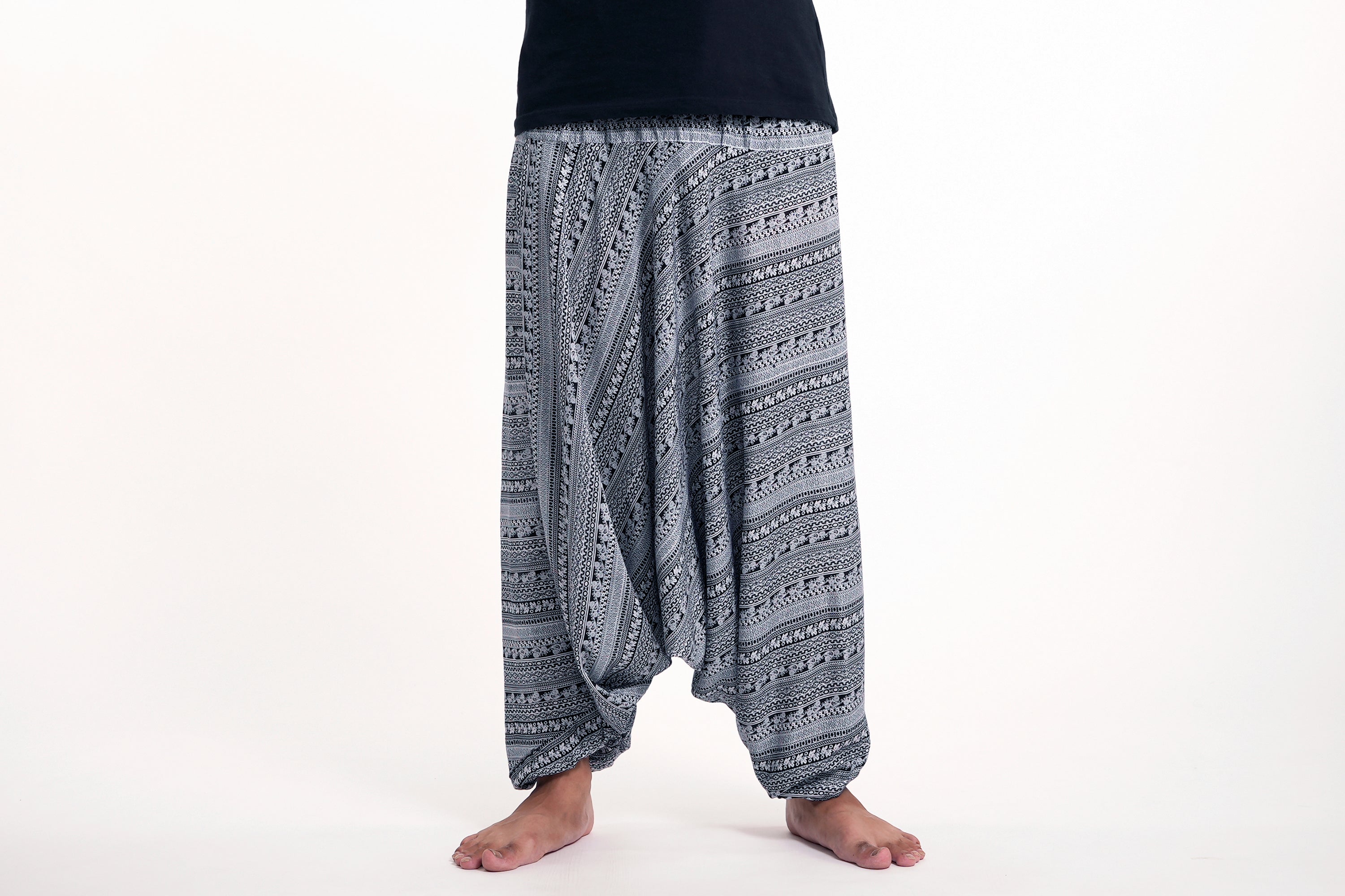 Aztec Stripes Drop Crotch Men's Harem Pants in Gray