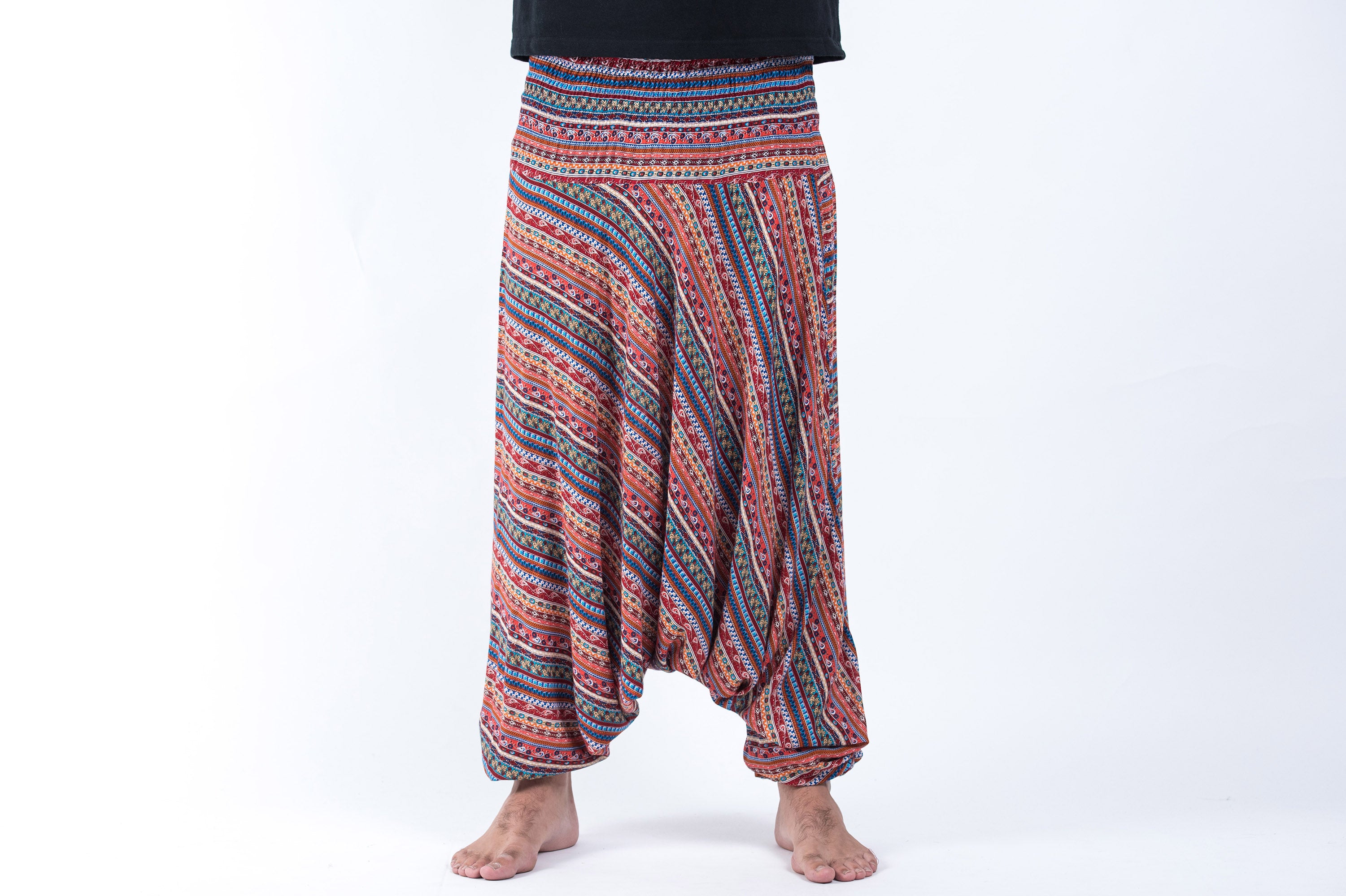 Aztec Stripes Drop Crotch Men's Harem Pants in Peach