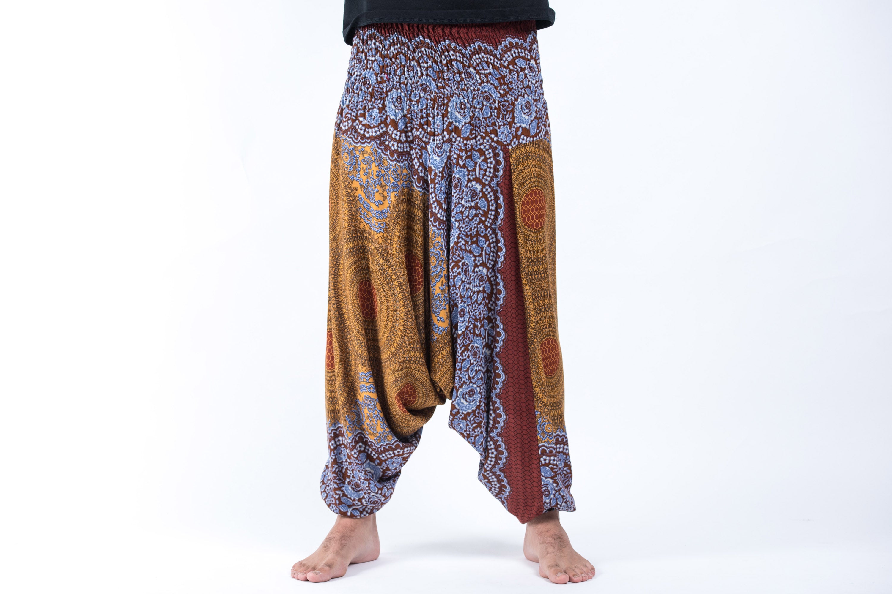 Geometric Mandalas Drop Crotch Men's Harem Pants in Bronze