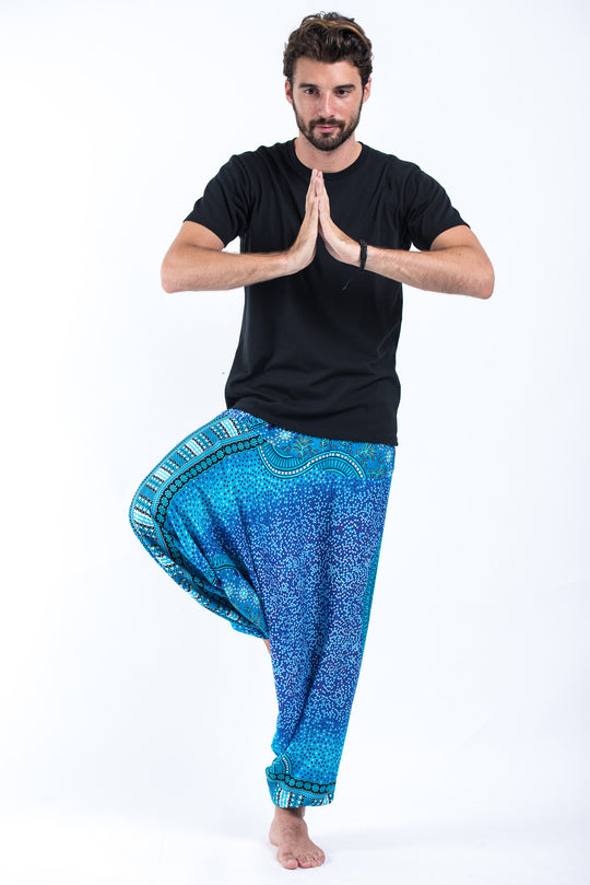 Tribal Chakras Drop Crotch Men's Harem Pants in Blue