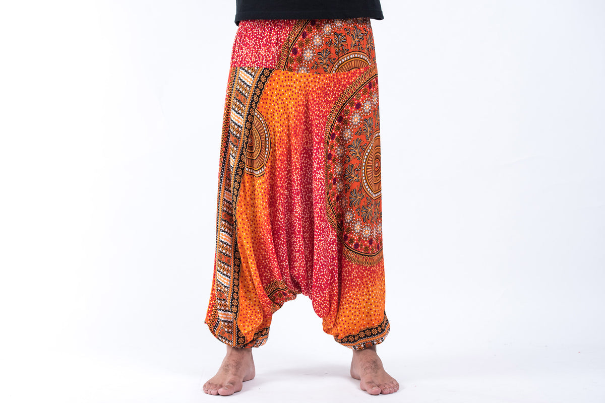 Tribal Chakras Drop Crotch Men's Harem Pants in Orange