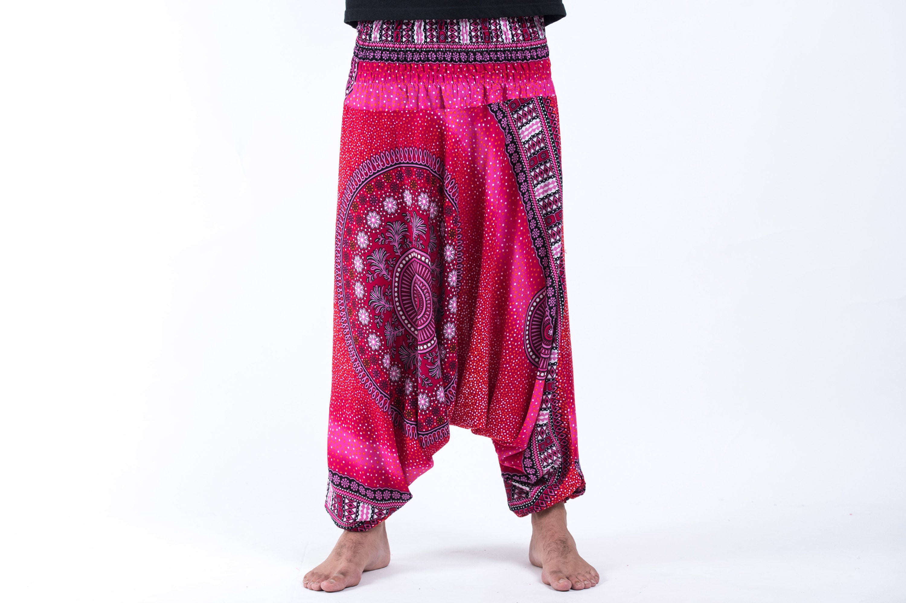 Tribal Chakras Drop Crotch Men's Harem Pants in Pink