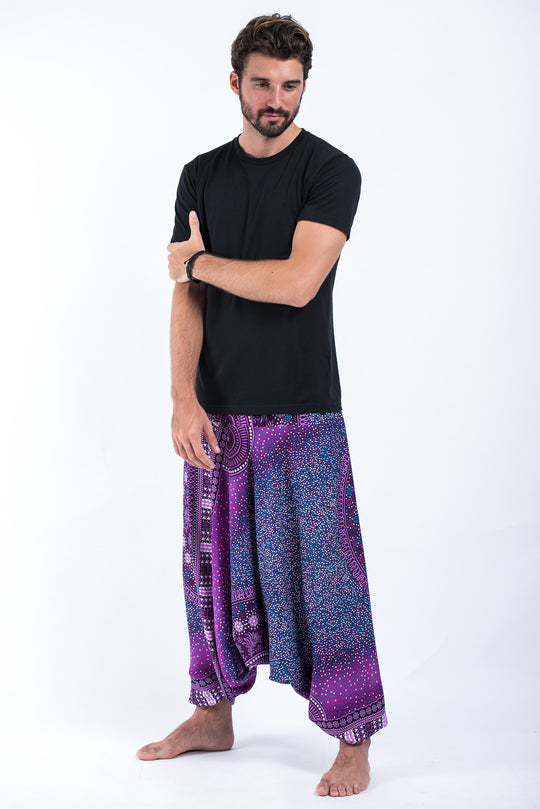 Tribal Chakras Drop Crotch Men's Harem Pants in Purple