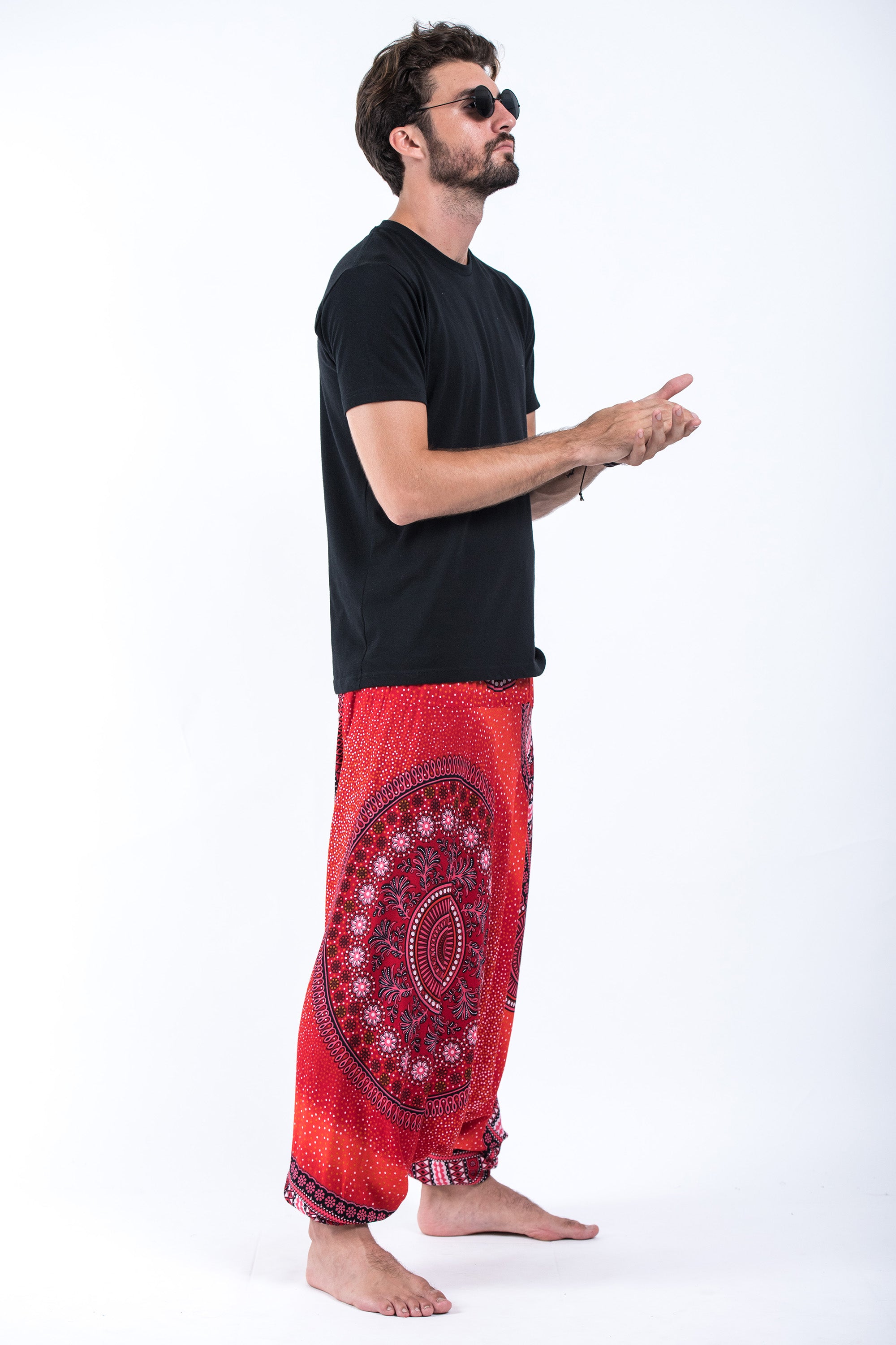 Tribal Chakras Drop Crotch Men's Harem Pants in Red