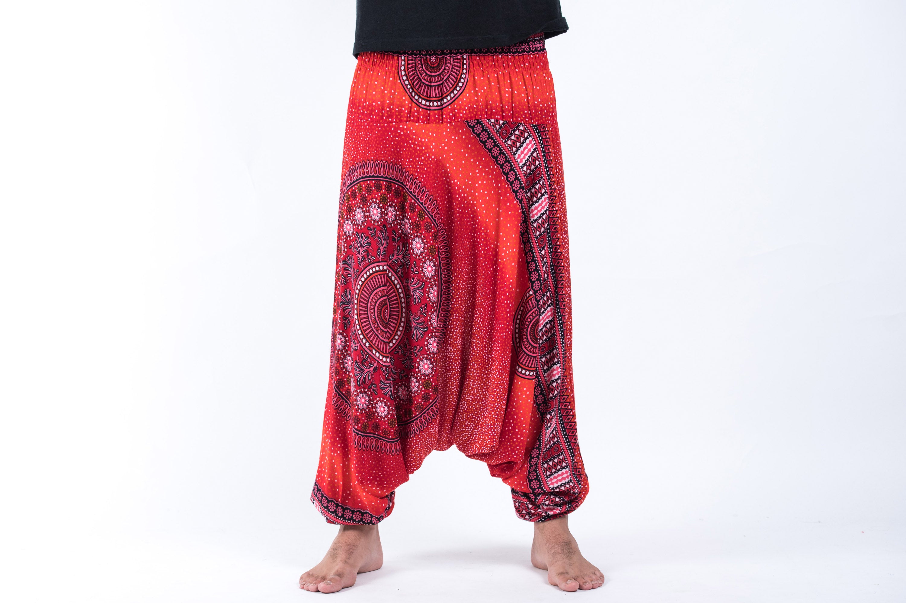 Tribal Chakras Drop Crotch Men's Harem Pants in Red