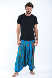 Peacock Eye Drop Crotch Men's Harem Pants in Blue