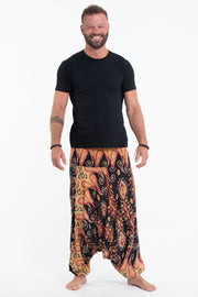 Peacock Paisley Drop Crotch Men's Harem Pants in Black