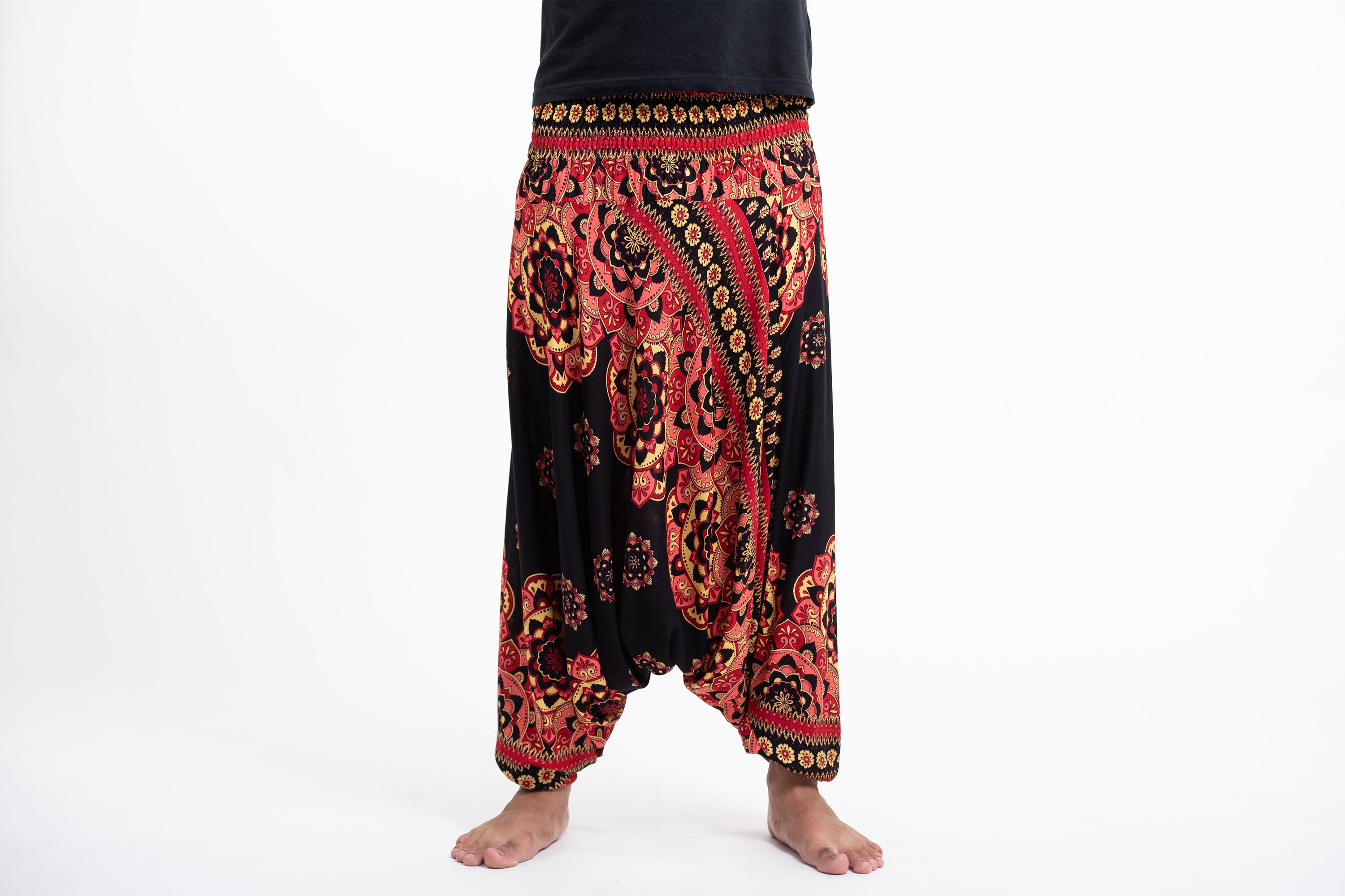 Lotus Mandalas Drop Crotch Men's Harem Pants in Black