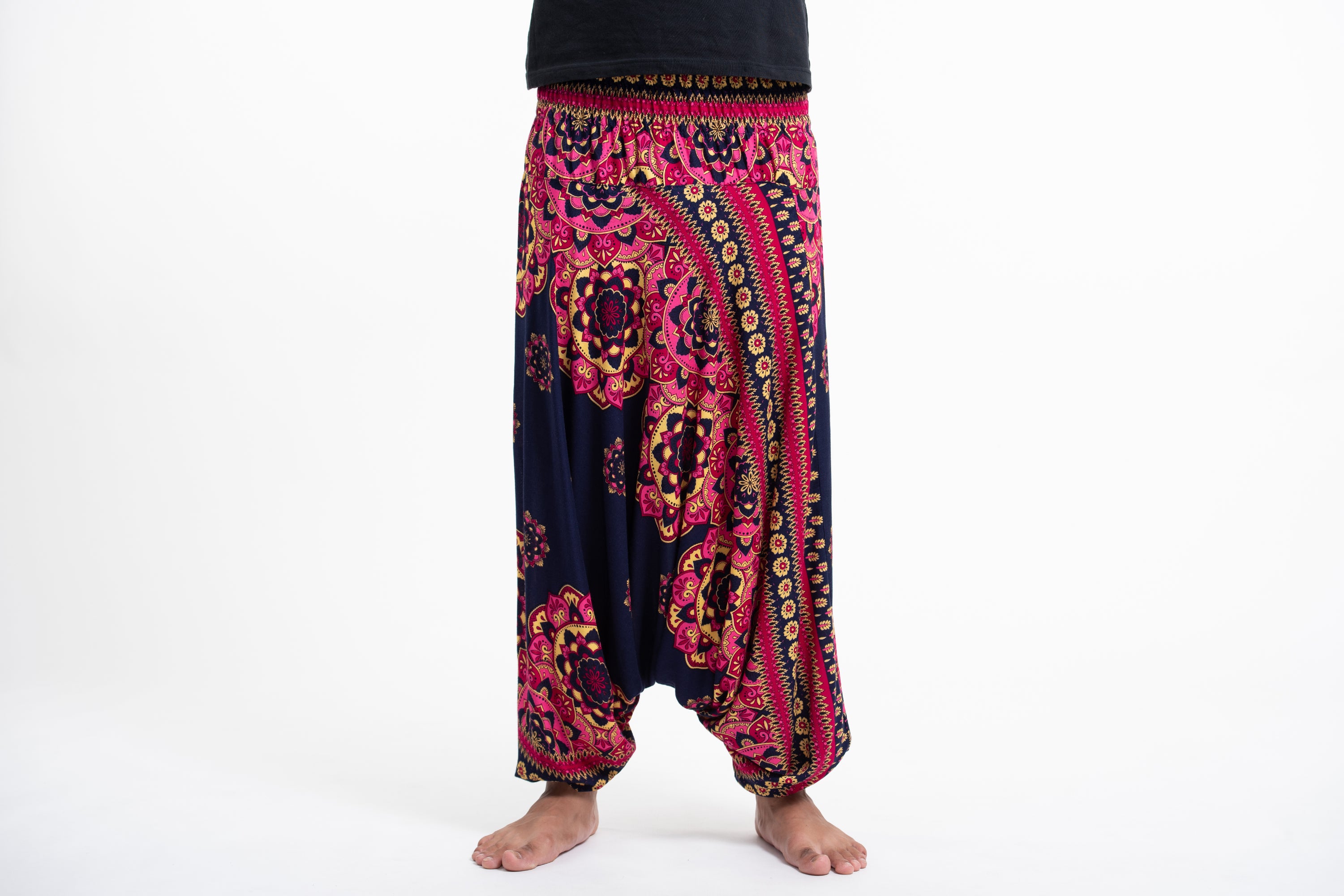 Lotus Mandalas Drop Crotch Men's Harem Pants in Navy