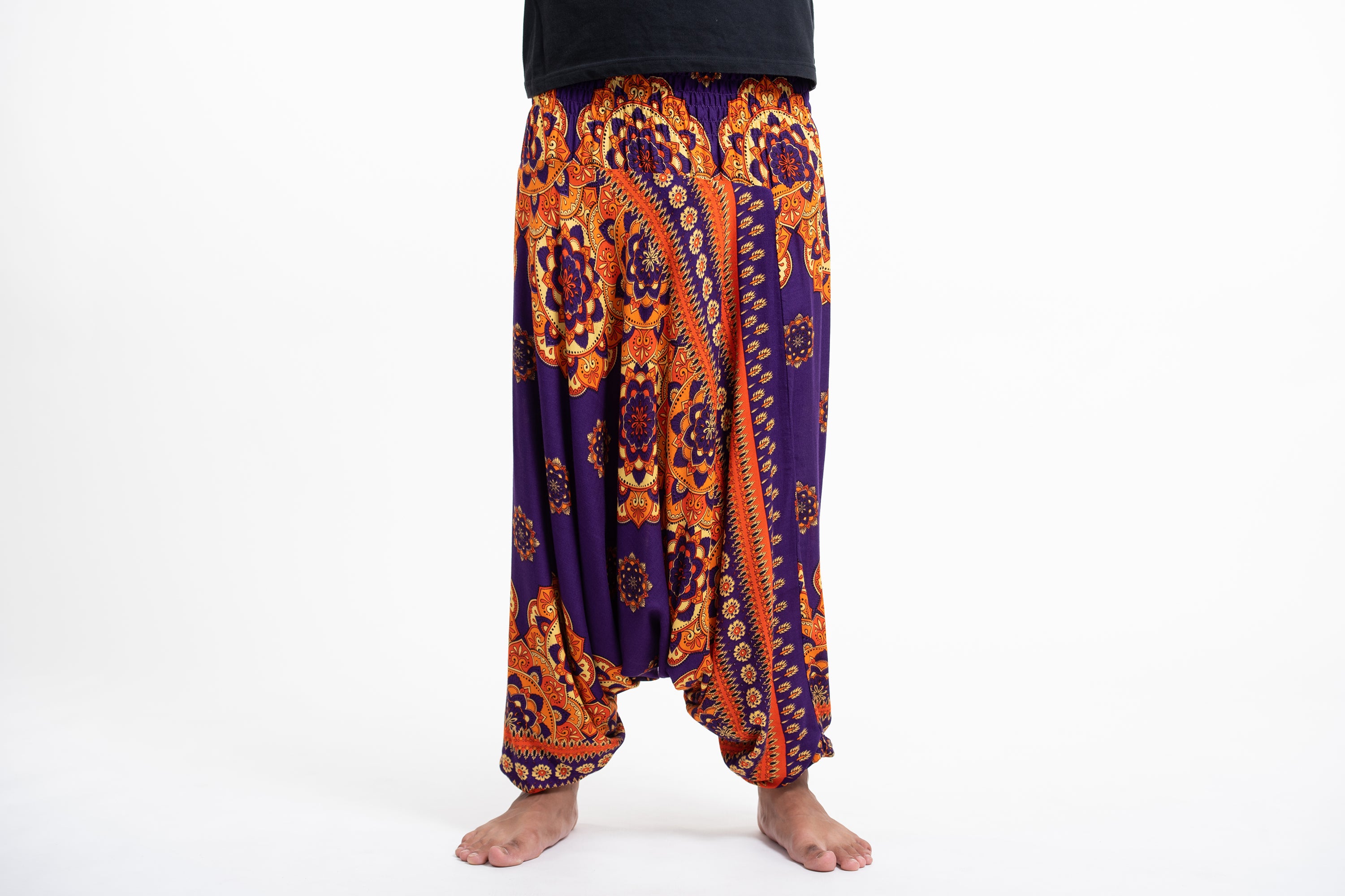 Lotus Mandalas Drop Crotch Men's Harem Pants in Purple