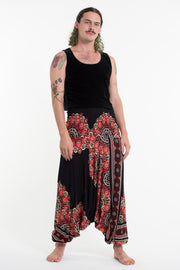 Peony Mandalas Drop Crotch Men's Harem Pants in Black