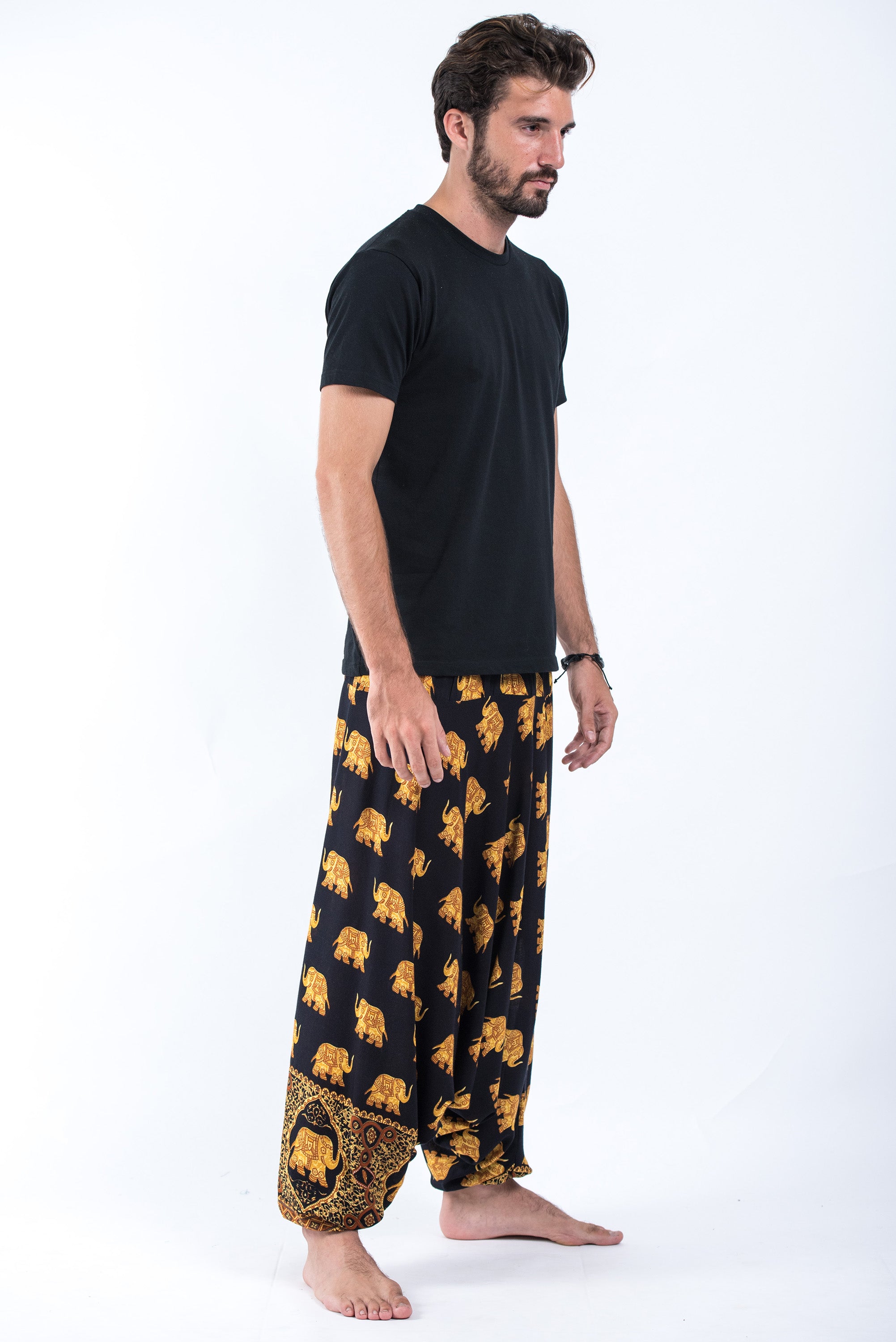 Golden Elephant Drop Crotch Men's Elephant Pants in Black