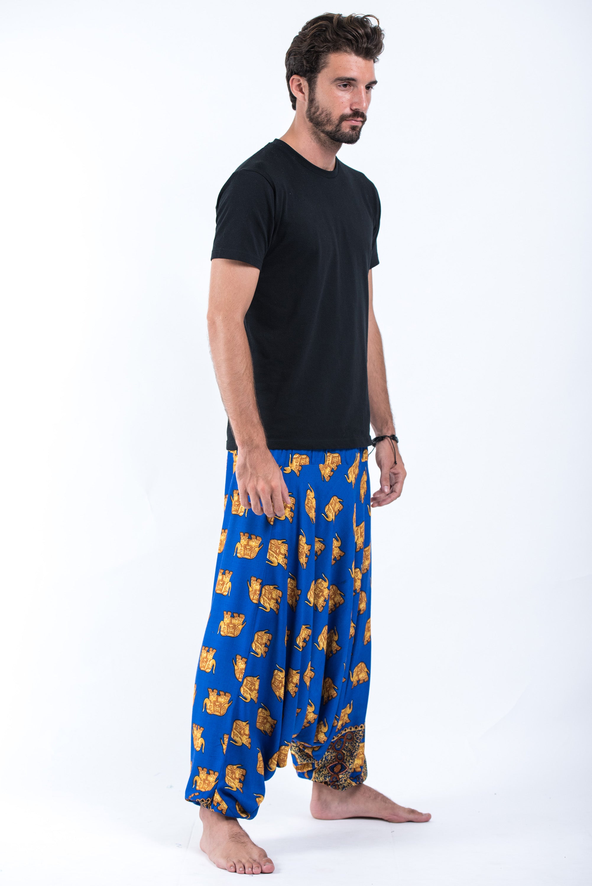 Golden Elephant Drop Crotch Men's Elephant Pants in Blue