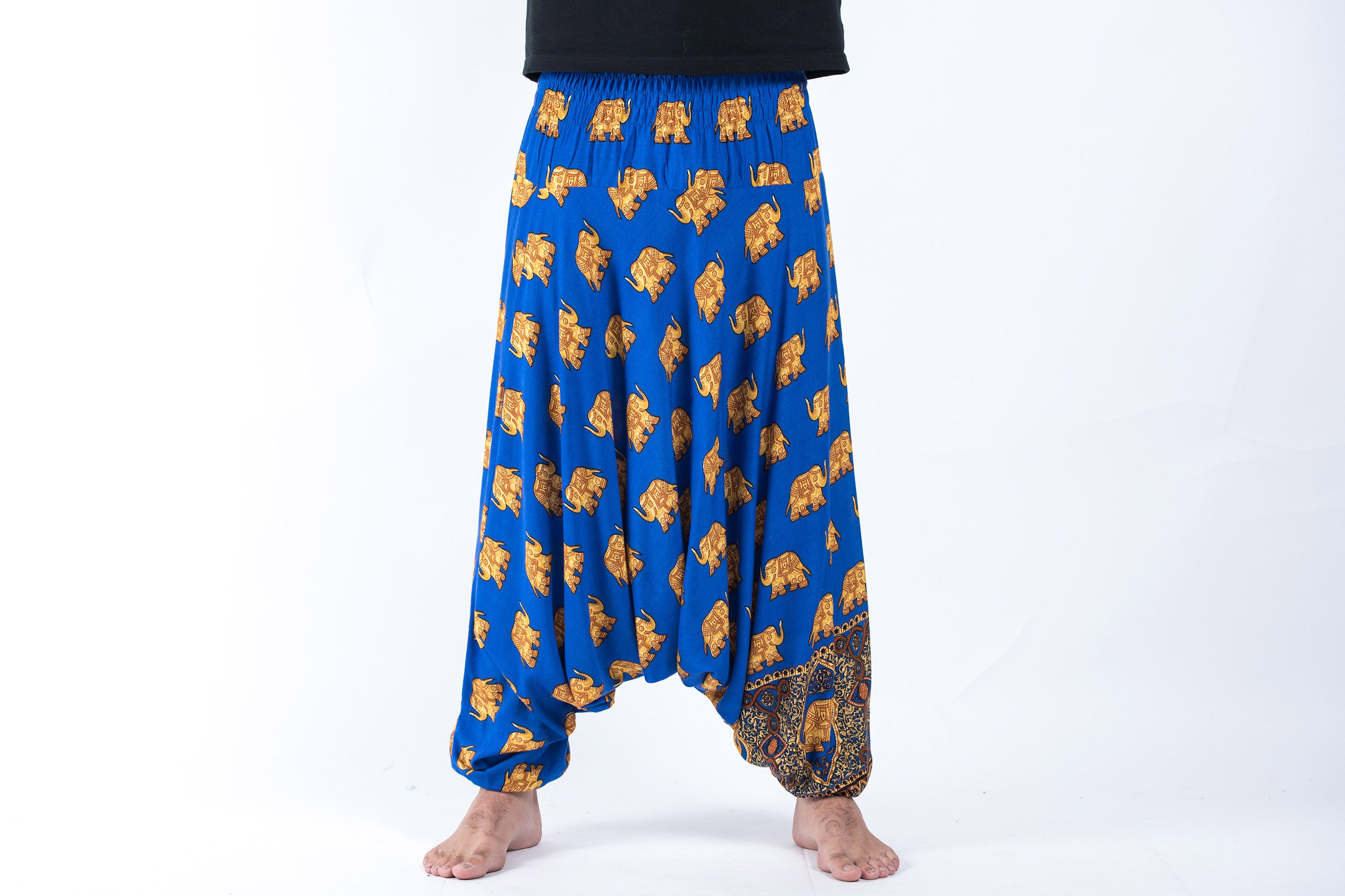 Golden Elephant Drop Crotch Men's Elephant Pants in Blue