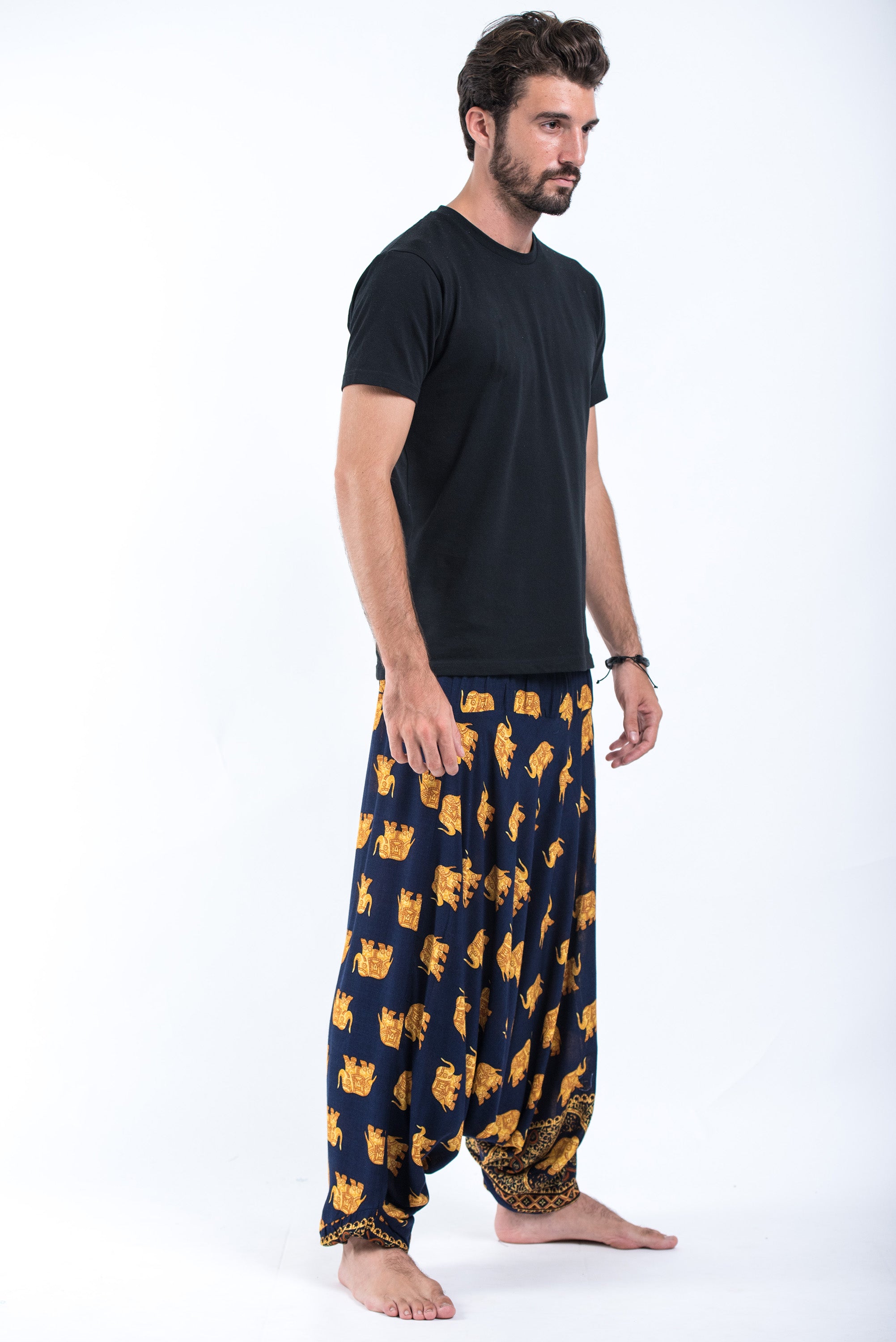 Golden Elephant Drop Crotch Men's Elephant Pants in Navy