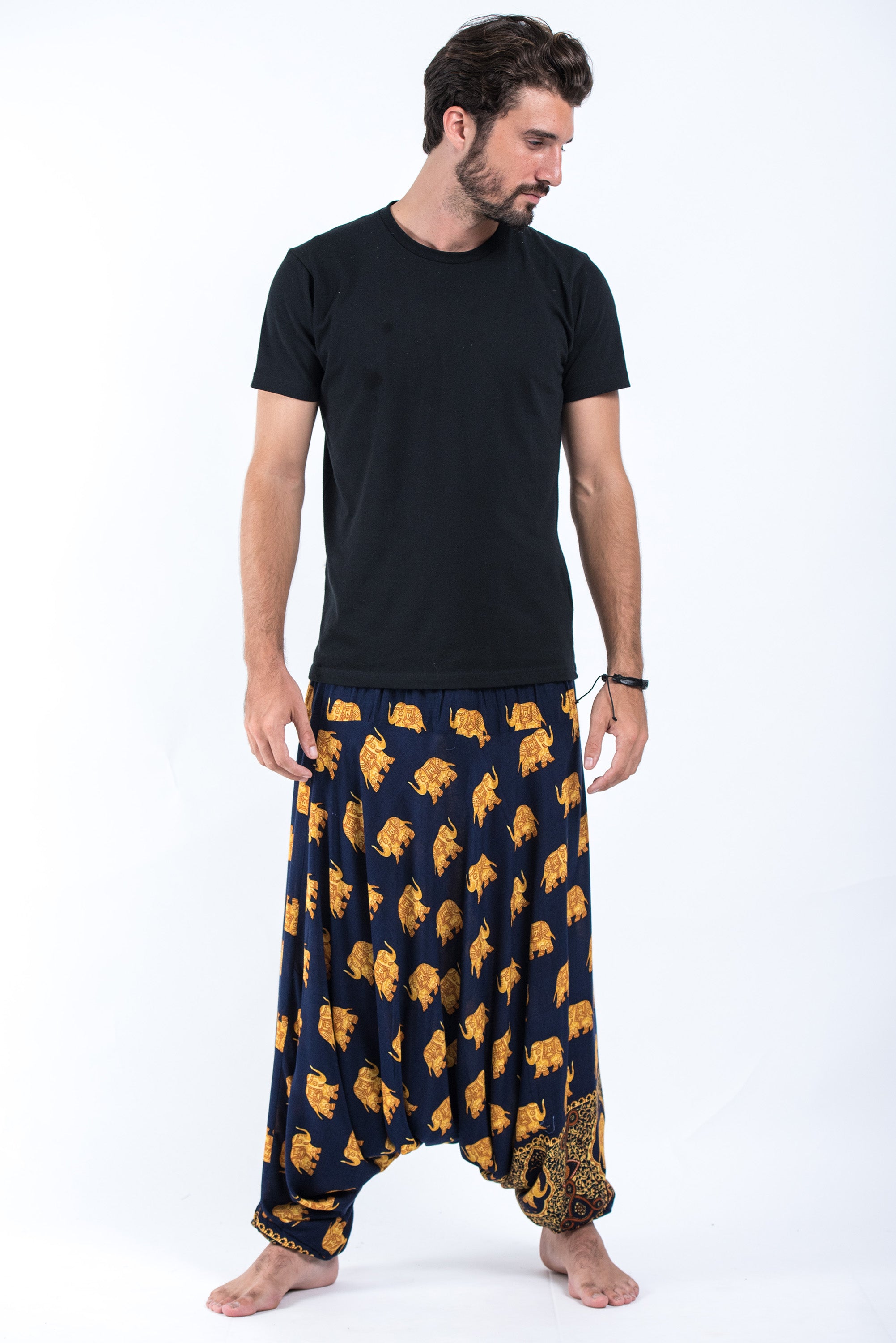 Golden Elephant Drop Crotch Men's Elephant Pants in Navy