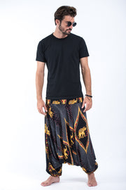 Peacock Elephant Drop Crotch Men's Elephant Pants in Black