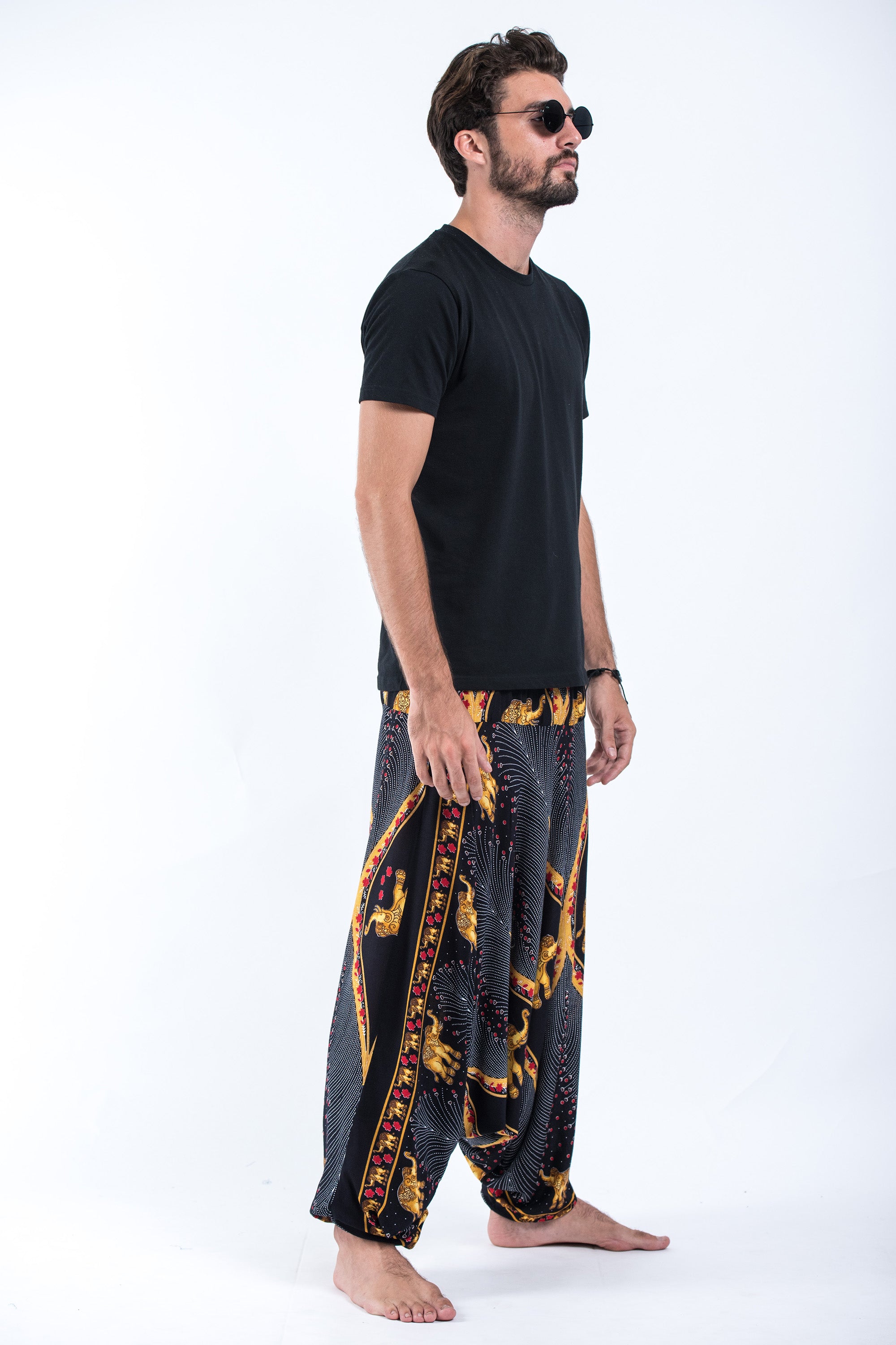 Peacock Elephant Drop Crotch Men's Elephant Pants in Black