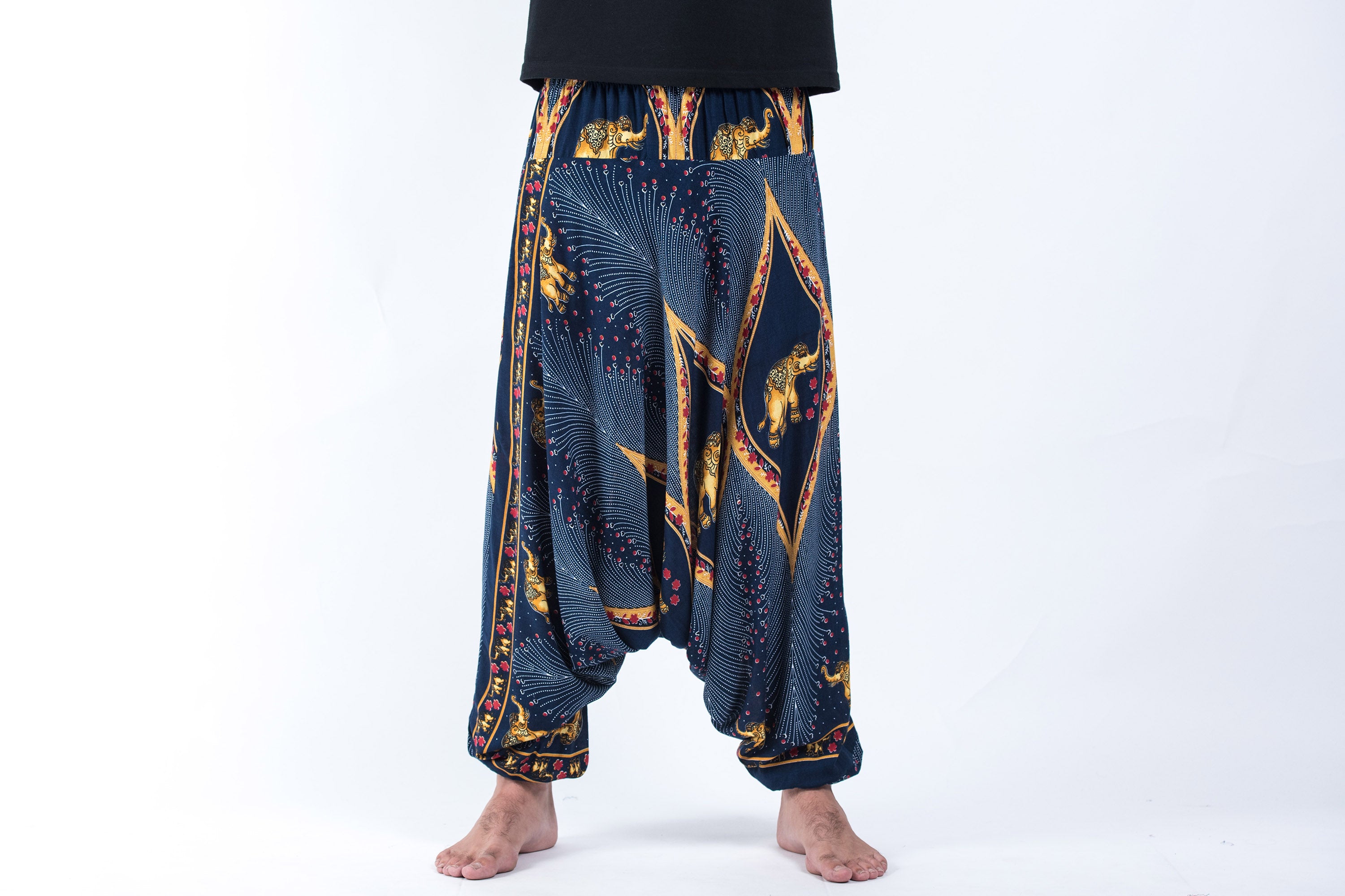 Peacock Elephant Drop Crotch Men's Elephant Pants in Blue