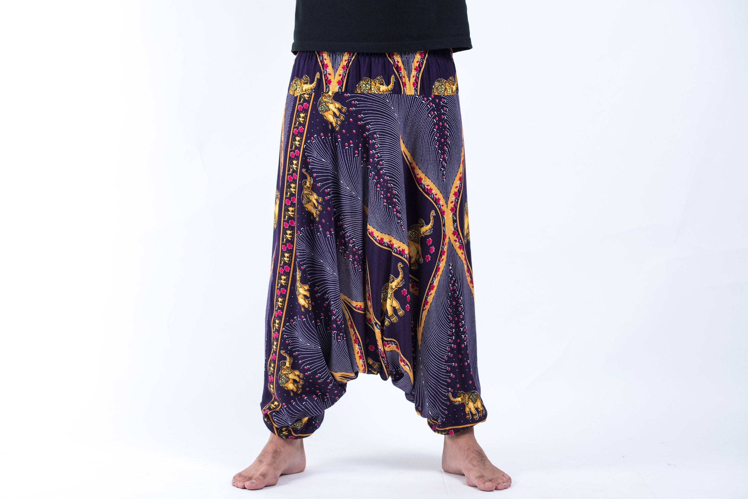 Peacock Elephant Drop Crotch Men's Elephant Pants in Purple