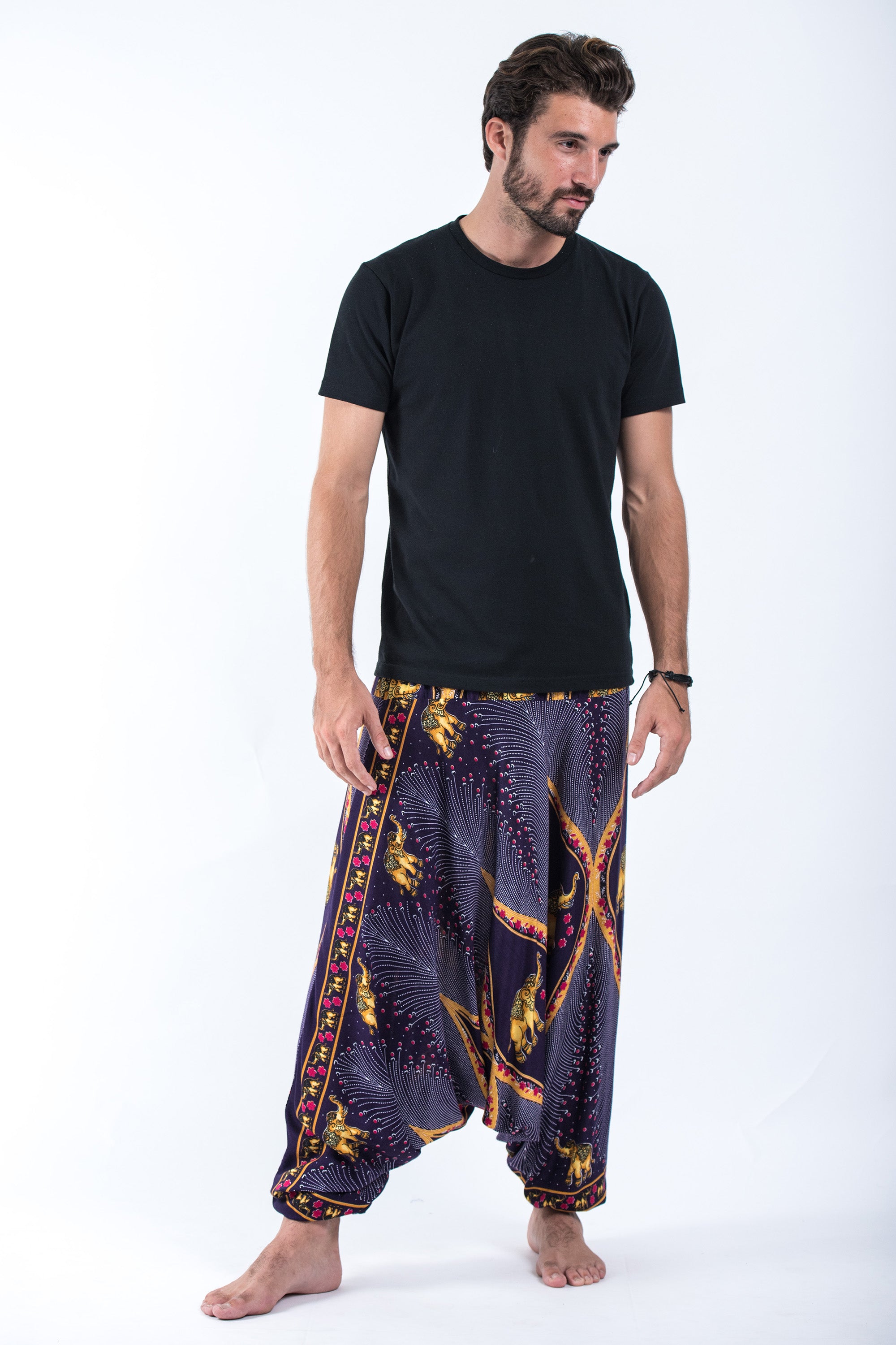 Peacock Elephant Drop Crotch Men's Elephant Pants in Purple