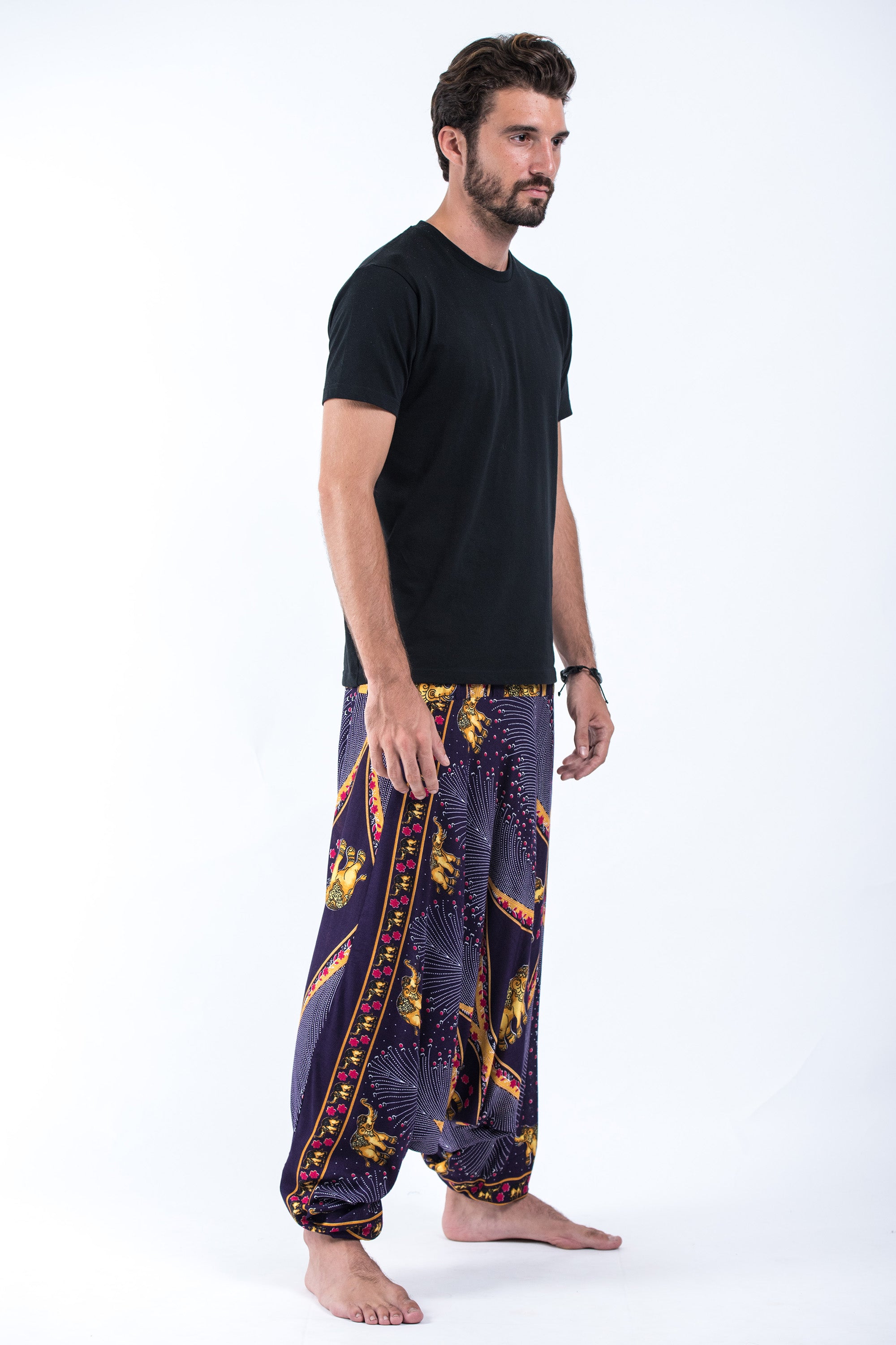 Peacock Elephant Drop Crotch Men's Elephant Pants in Purple
