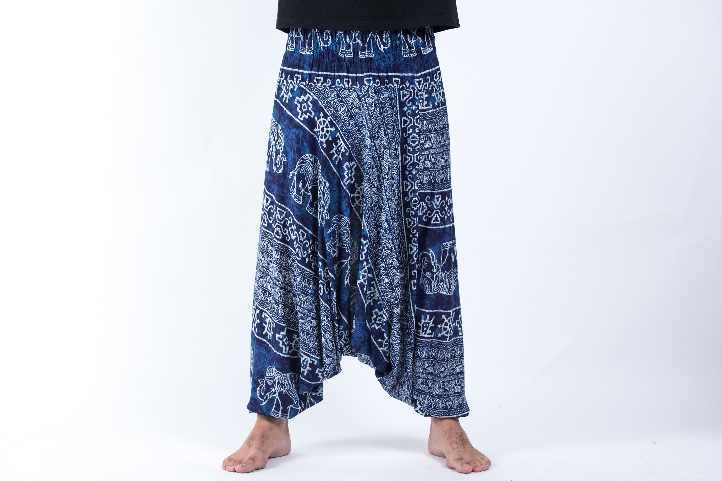 Marble Elephant Drop Crotch Men's Elephant Pants in Blue