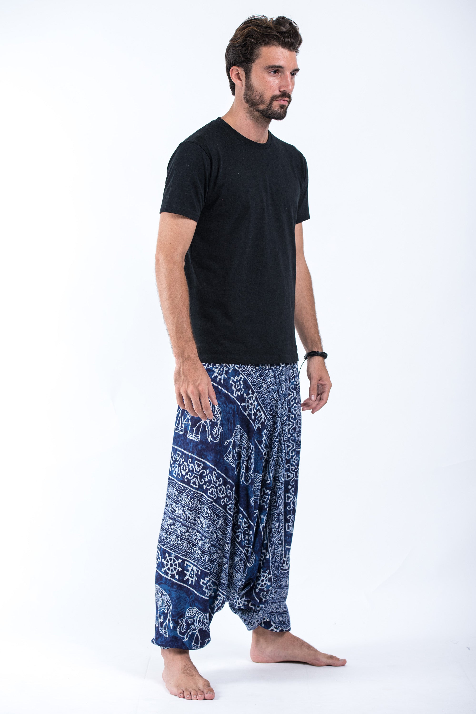 Marble Elephant Drop Crotch Men's Elephant Pants in Blue
