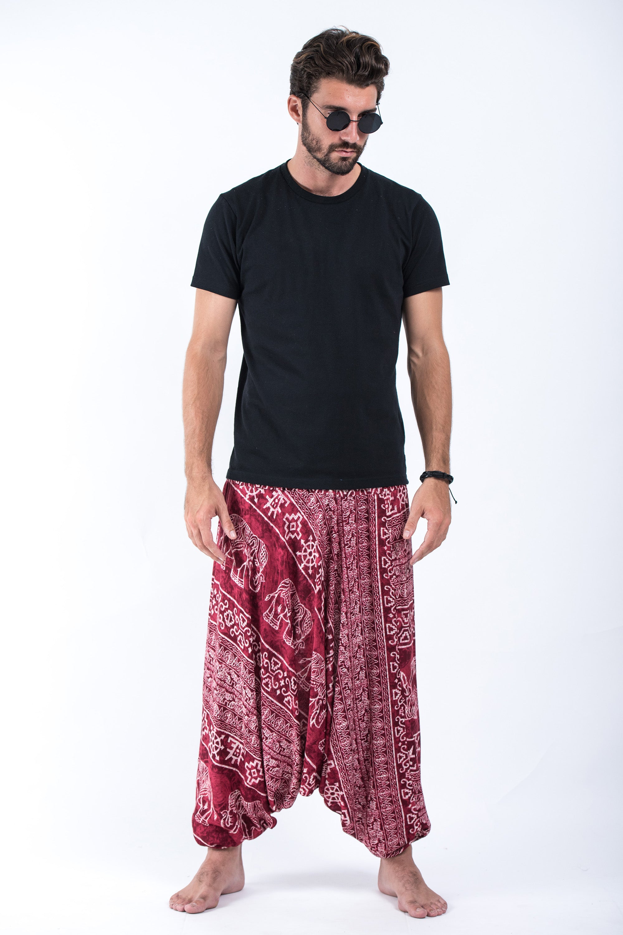 Marble Elephant Drop Crotch Men's Elephant Pants in Red