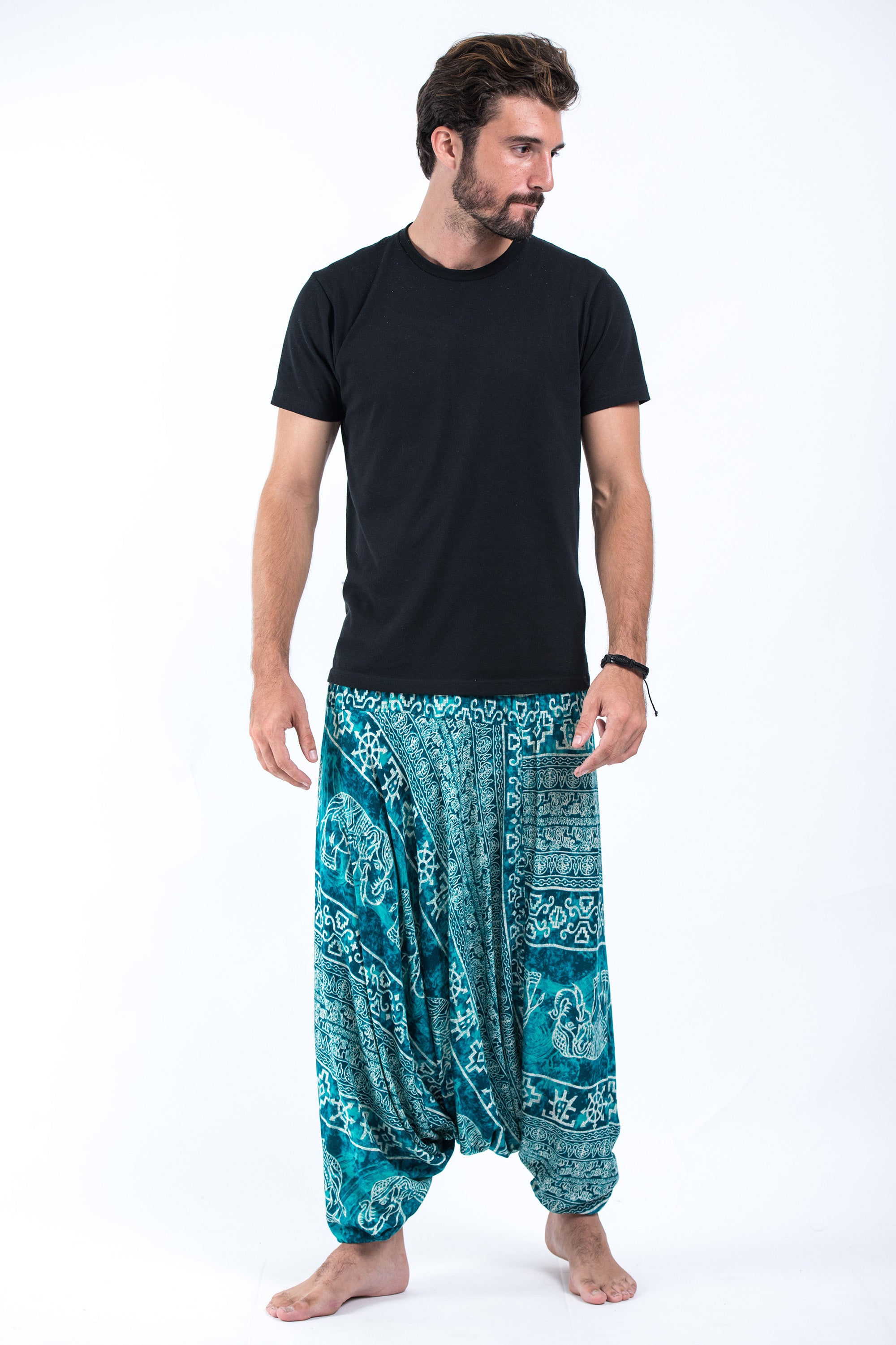 Marble Elephant Drop Crotch Men's Elephant Pants in Turquoise – Harem Pants