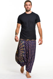 Peacock Mandalas Drop Crotch Men's Harem Pants in Blue