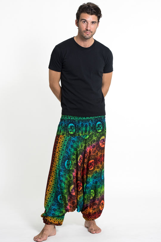 Rainbow Elephant Drop Crotch Men's Elephant Pants in Orange