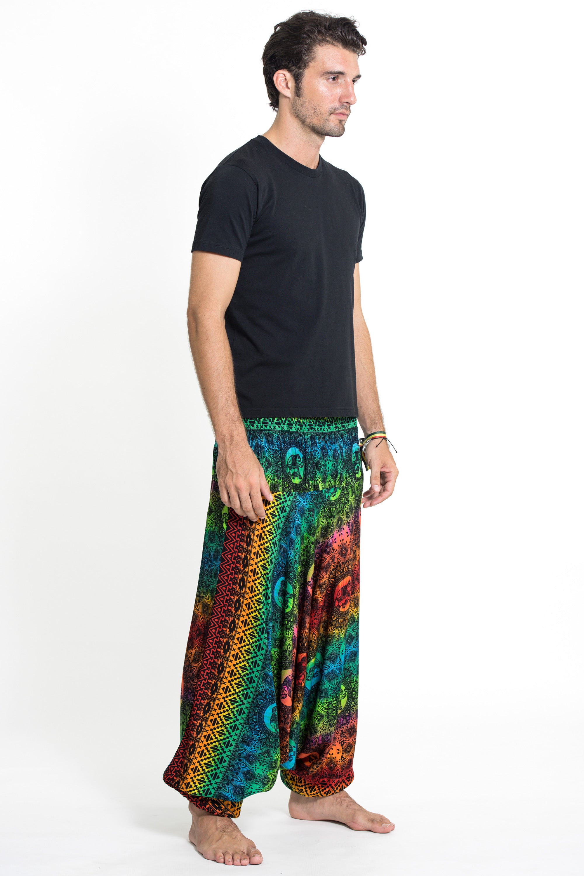 Rainbow Elephant Drop Crotch Men's Elephant Pants in Orange