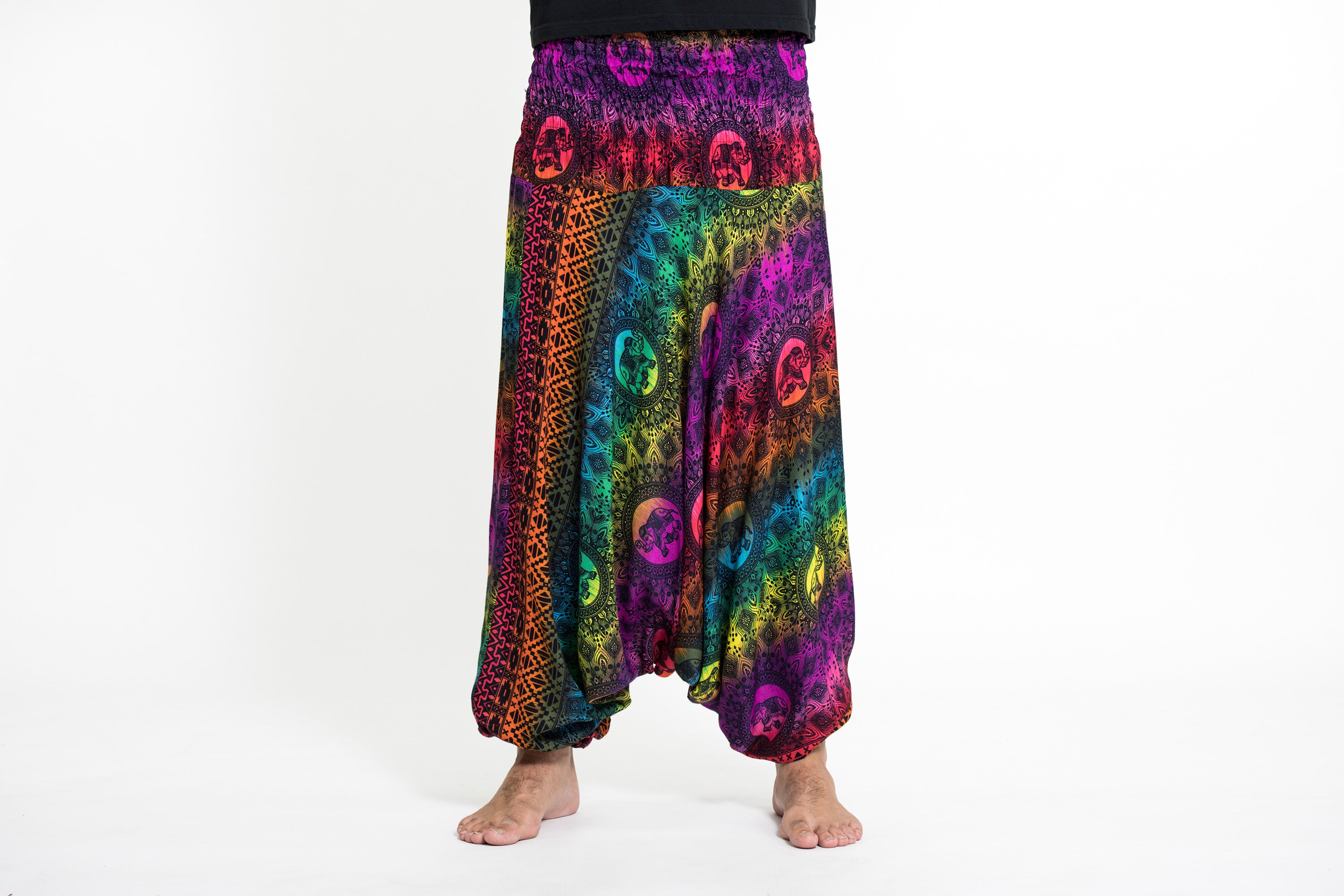 Rainbow Elephant Drop Crotch Men's Elephant Pants in Purple