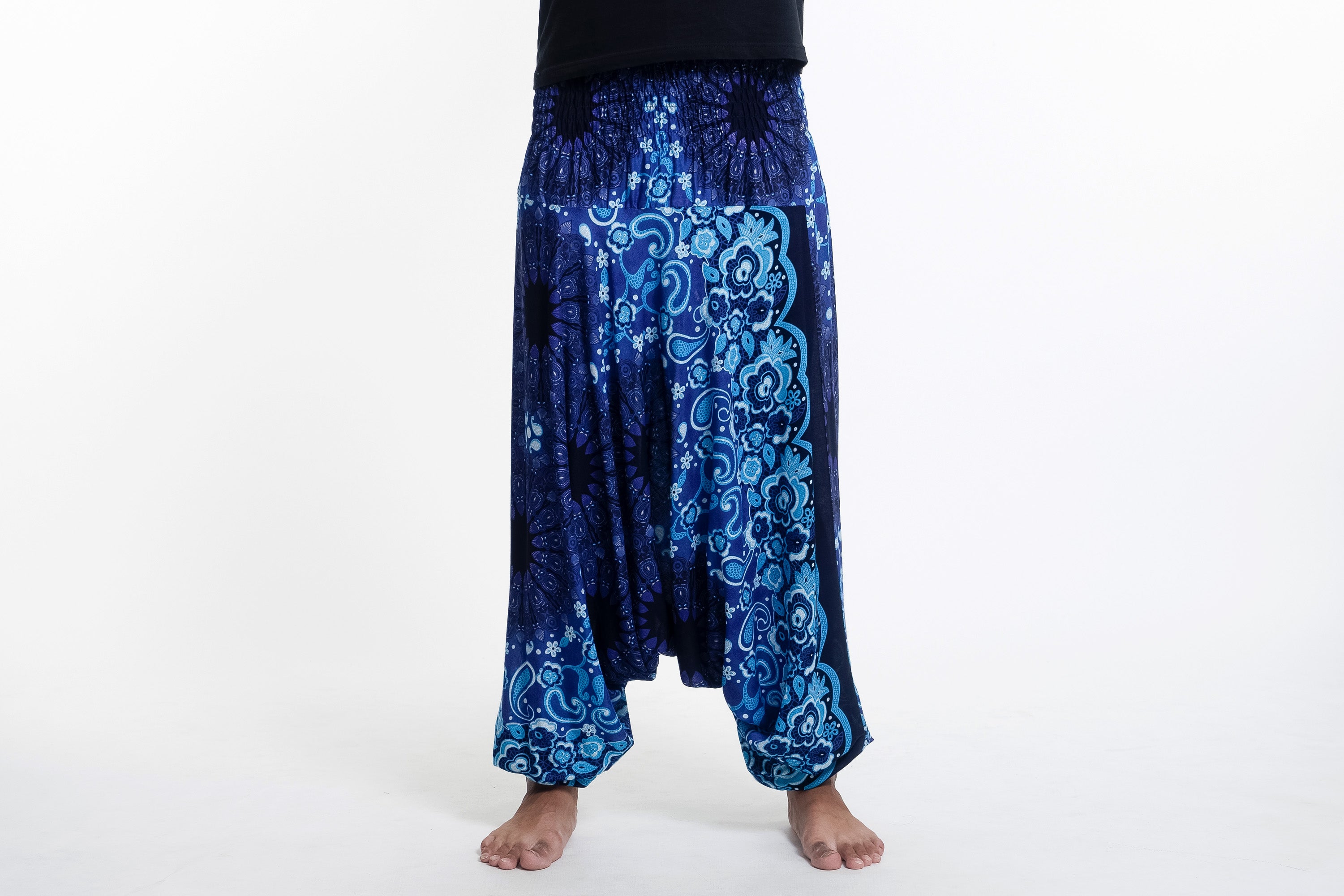 Paisley Mandalas Drop Crotch Men's Harem Pants in Blue