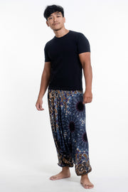Paisley Mandalas Drop Crotch Men's Harem Pants in Blue Gray