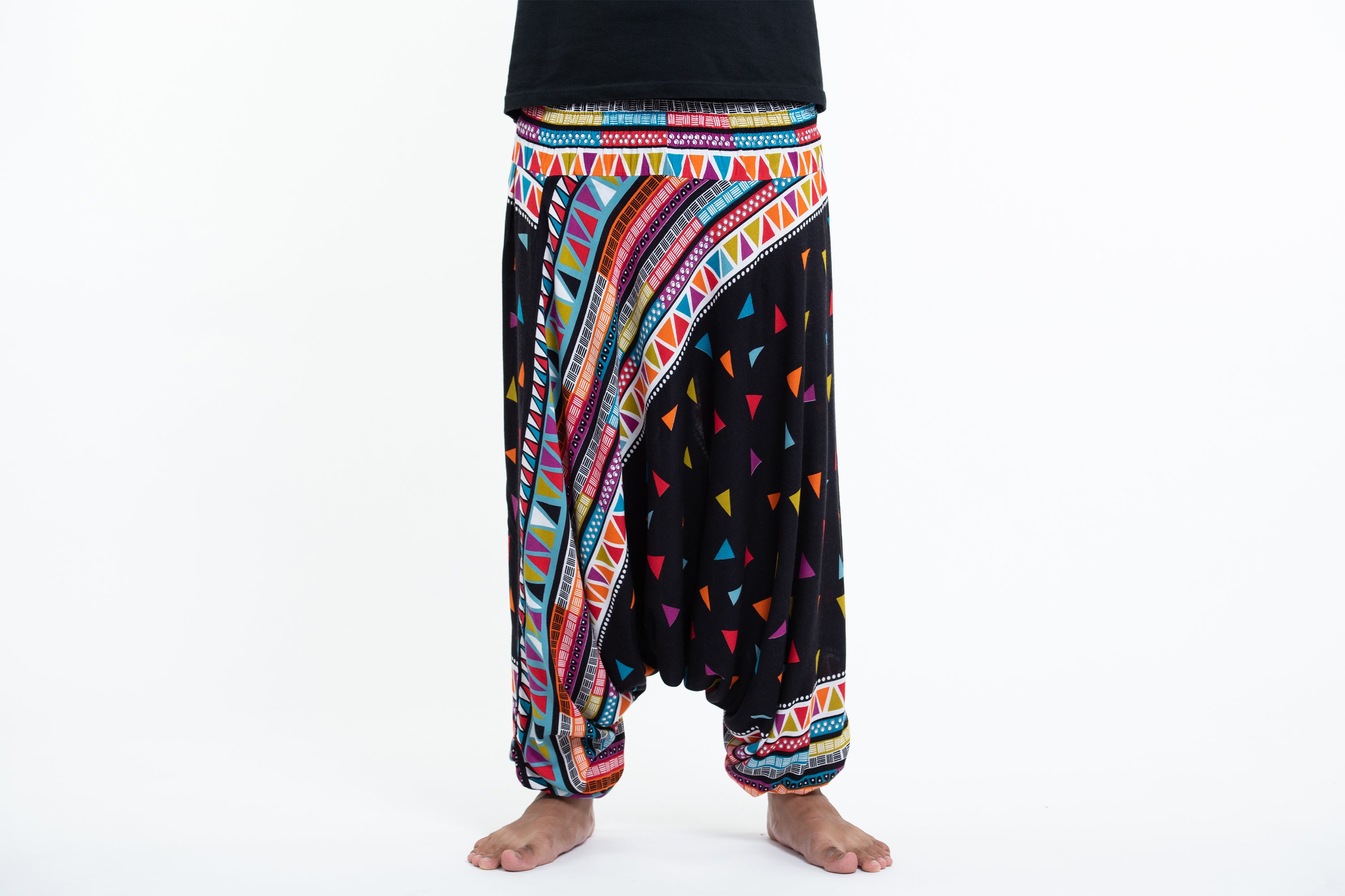 Triangles Drop Crotch Men's Harem Pants in Black