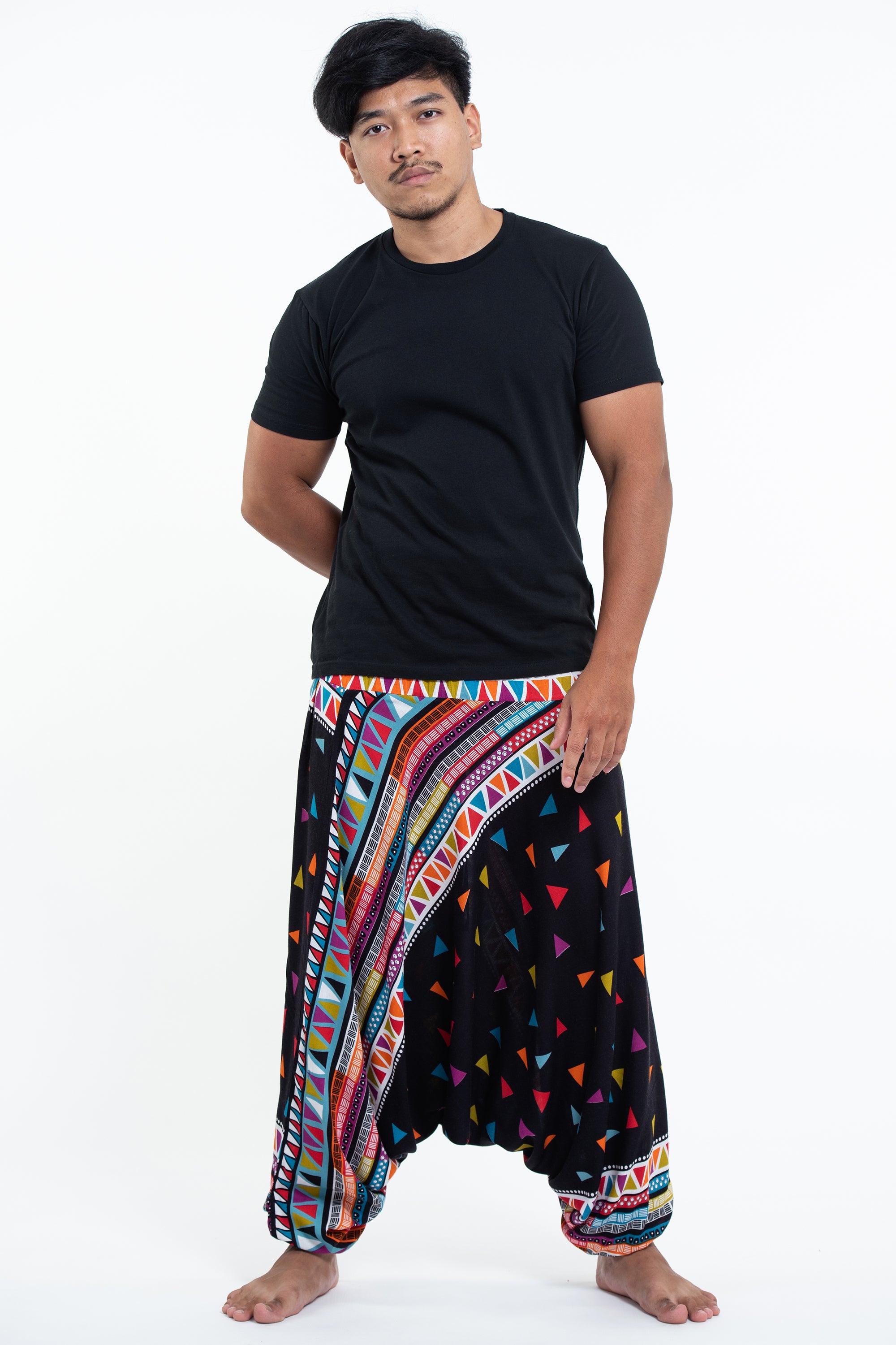 Triangles Drop Crotch Men's Harem Pants in Black