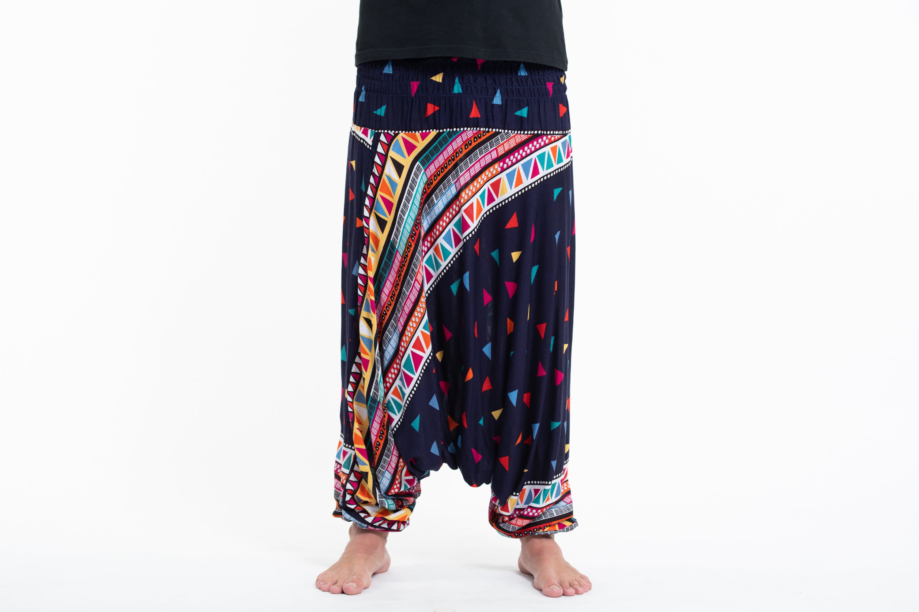 Triangles Drop Crotch Men's Harem Pants in Navy