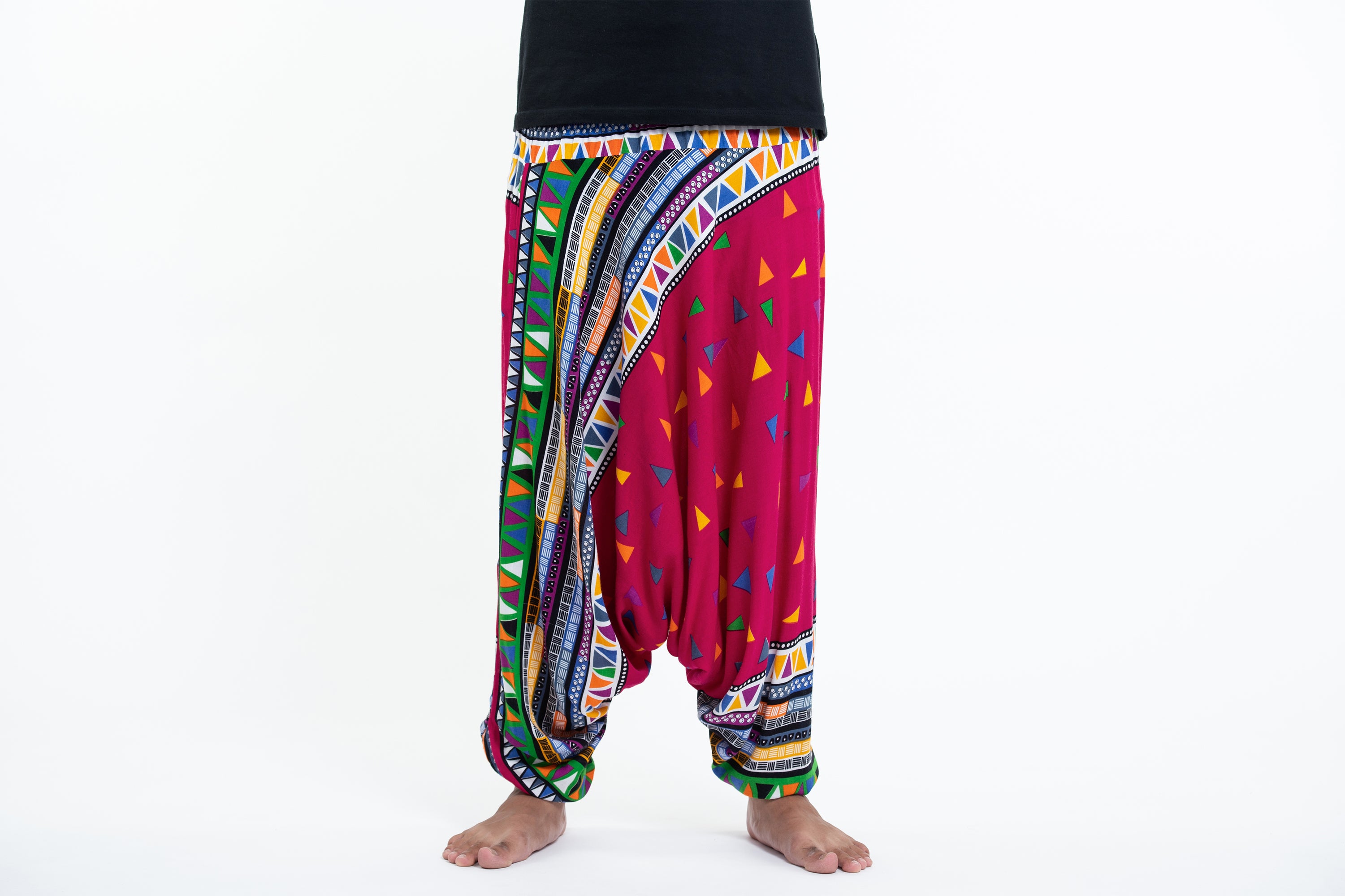 Triangles Drop Crotch Men's Harem Pants in Pink