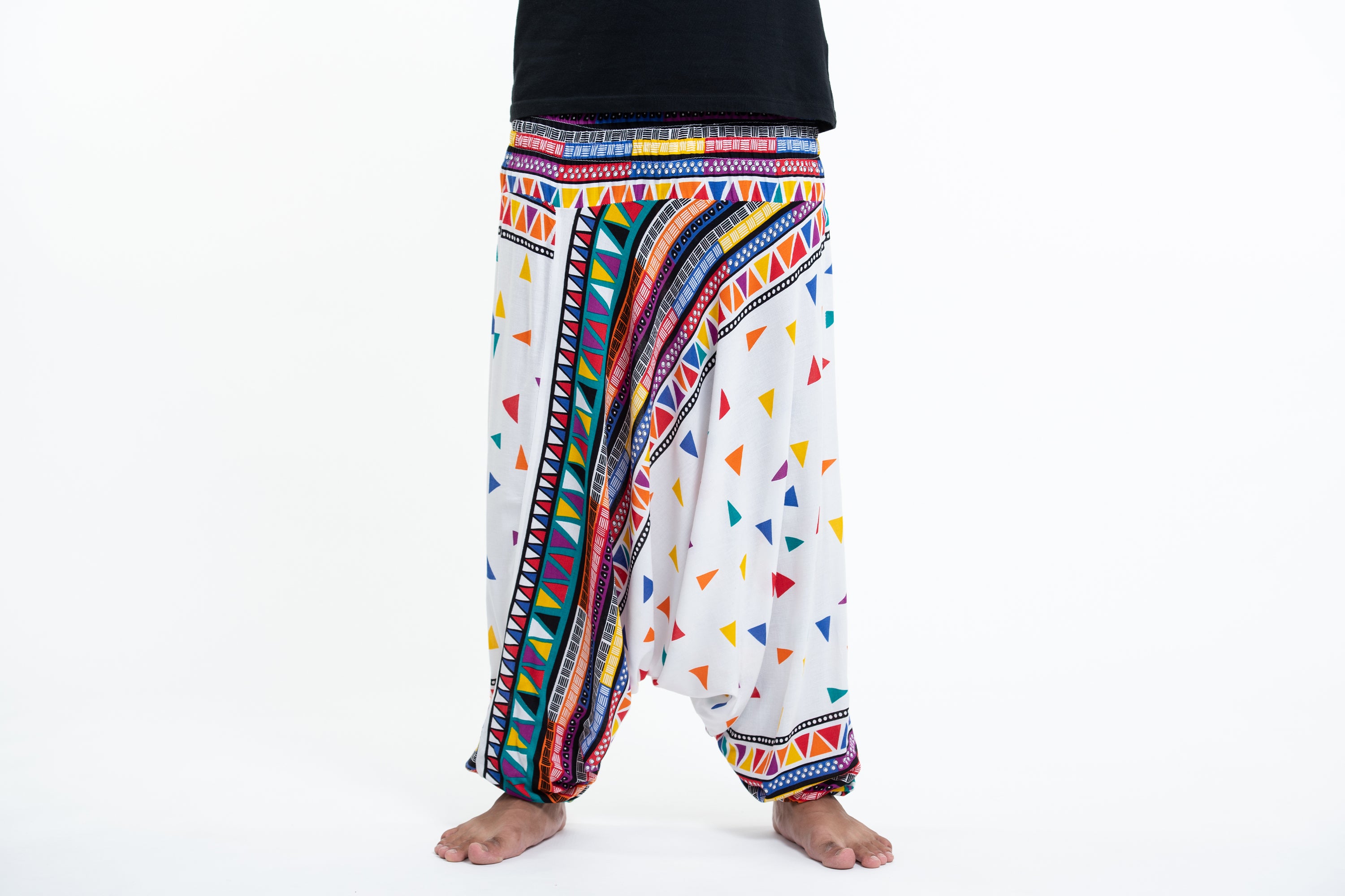 Triangles Drop Crotch Men's Harem Pants in White