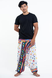 Triangles Drop Crotch Men's Harem Pants in White