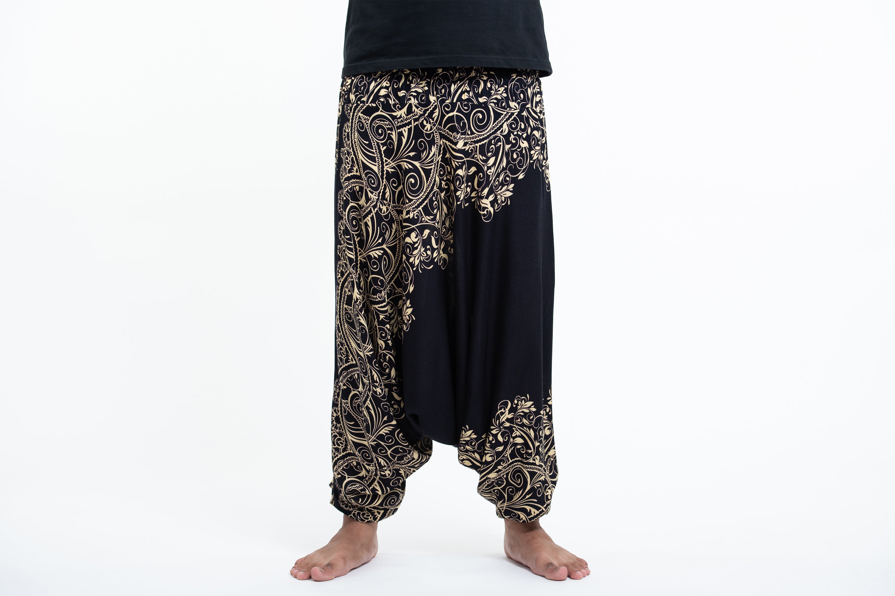 Vines Drop Crotch Men's Harem Pants in Black