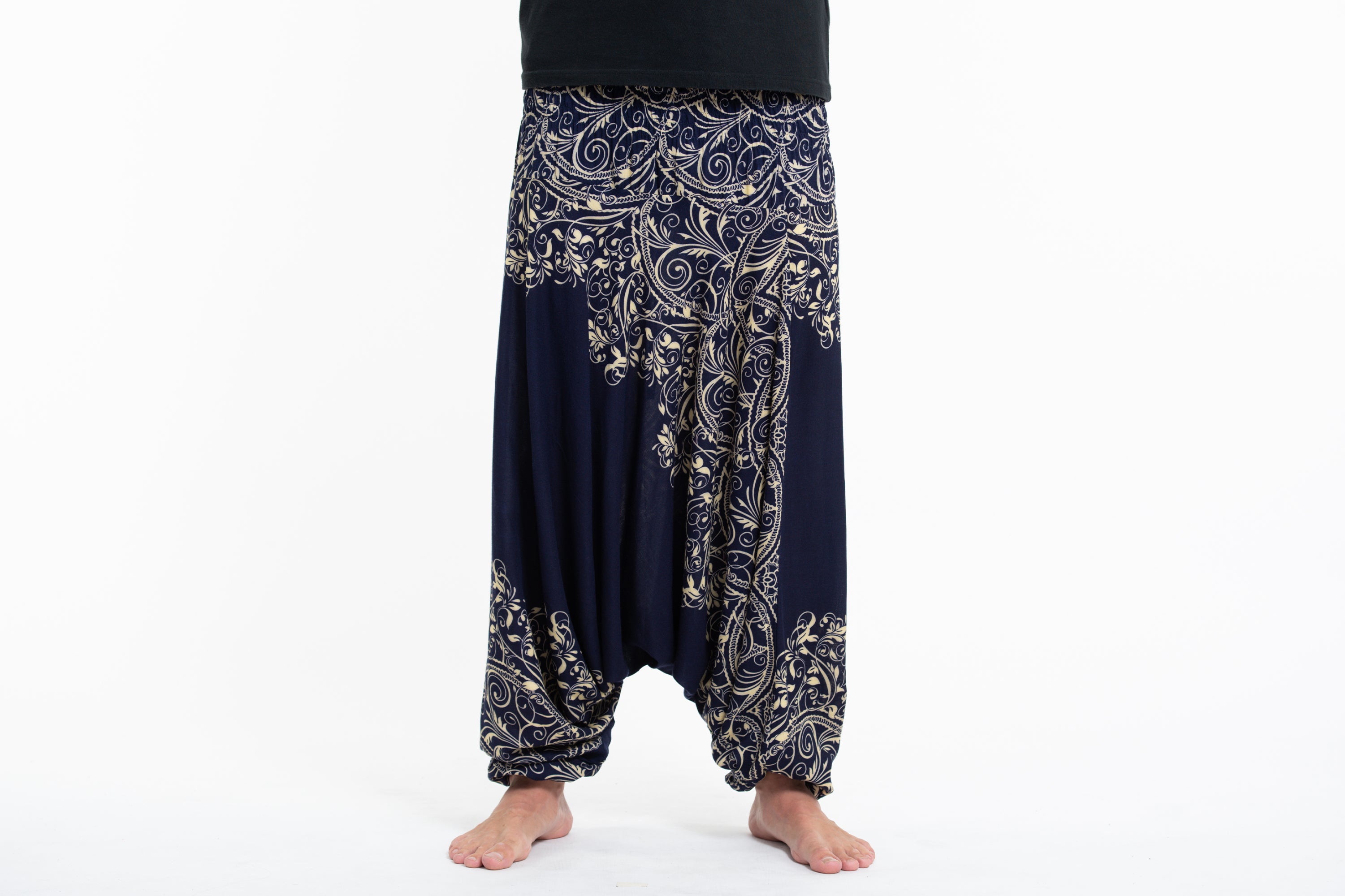 Vines Drop Crotch Men's Harem Pants in Blue