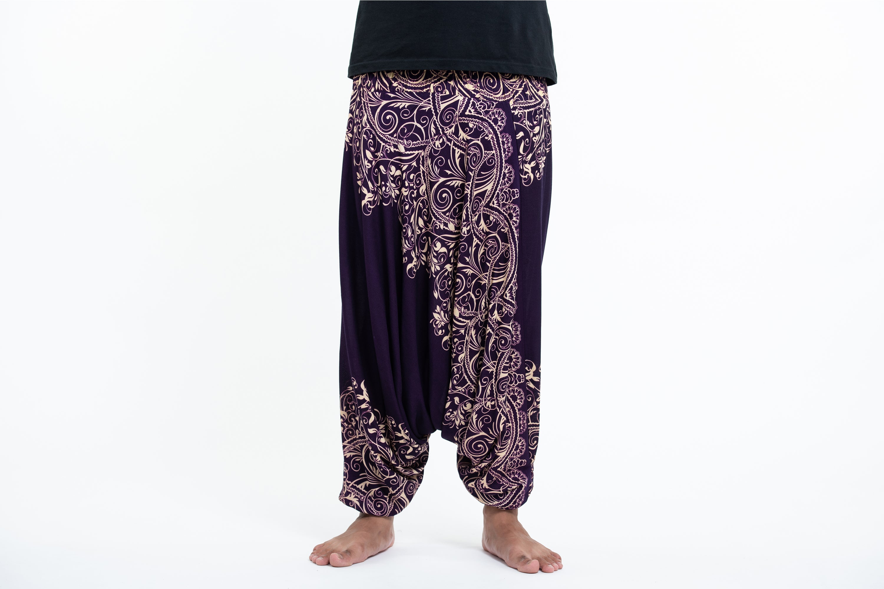 Vines Drop Crotch Men's Harem Pants in Purple